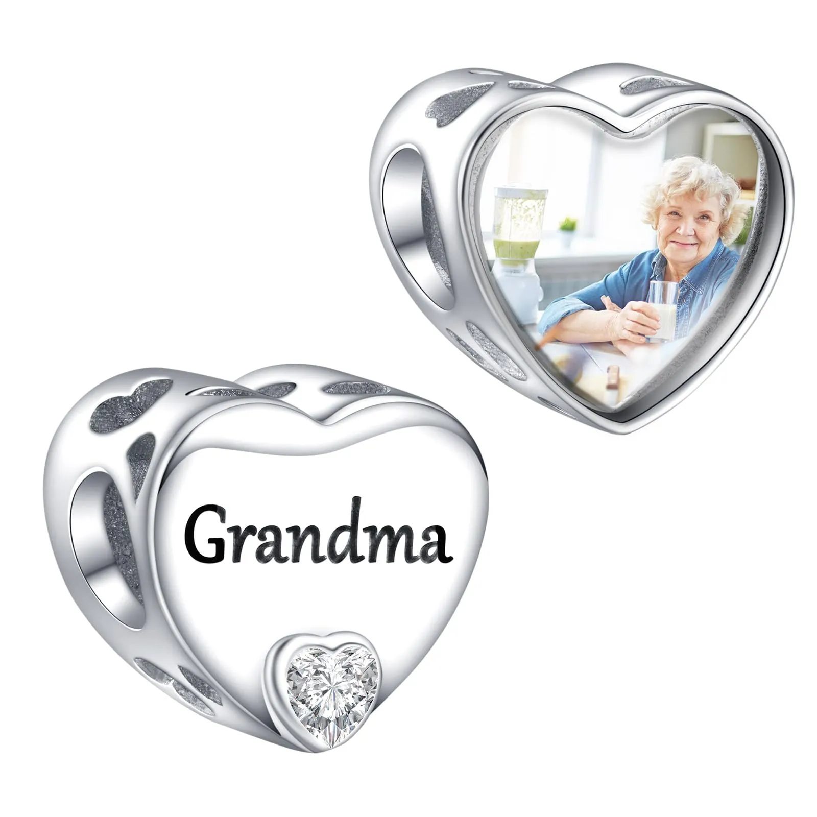 Annmors Ciondolo Cuore Personalizzato con Foto in Argento 925 per Braccialetto Donna - immagine 1