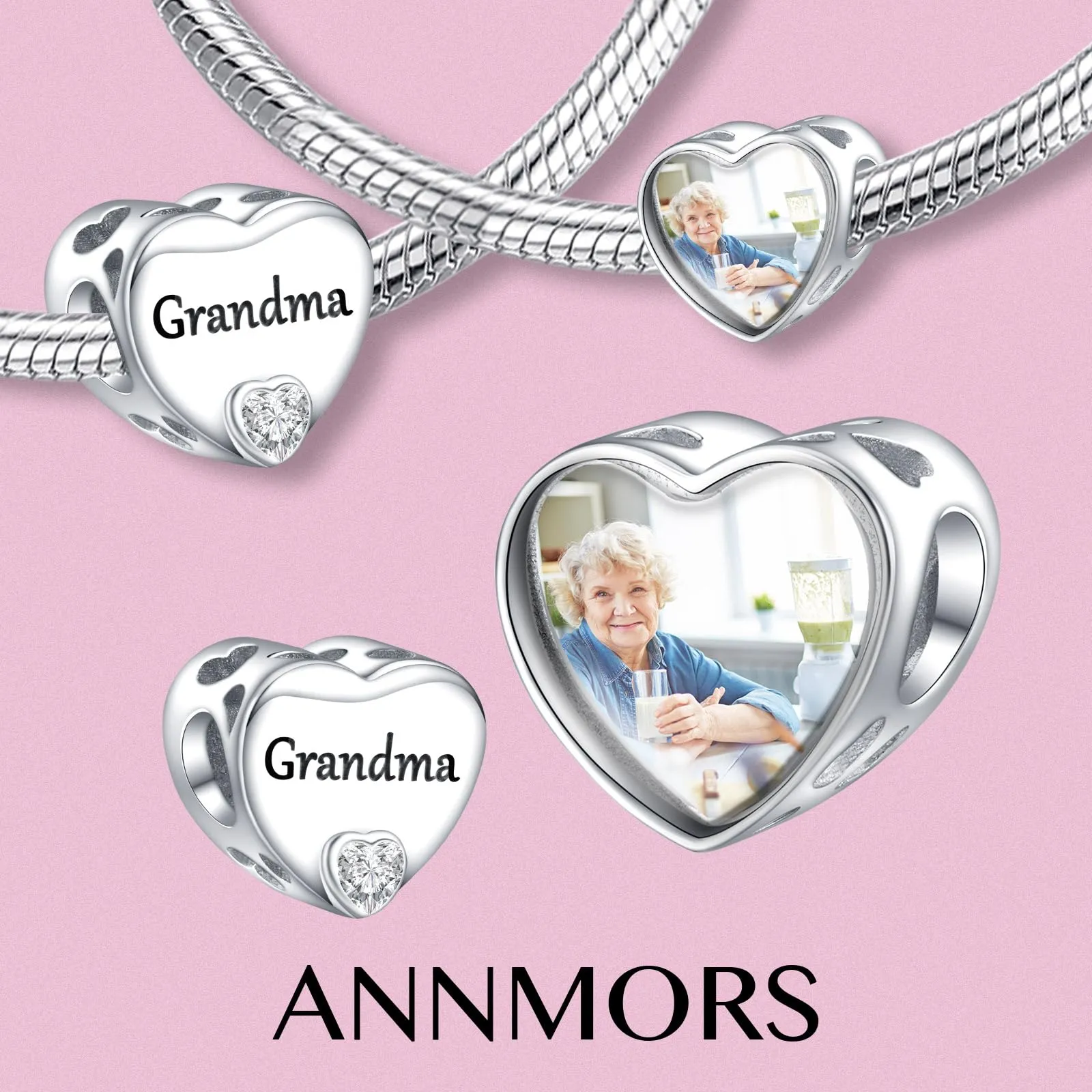 Annmors Ciondolo Cuore Personalizzato con Foto in Argento 925 per Braccialetto Donna - immagine 2