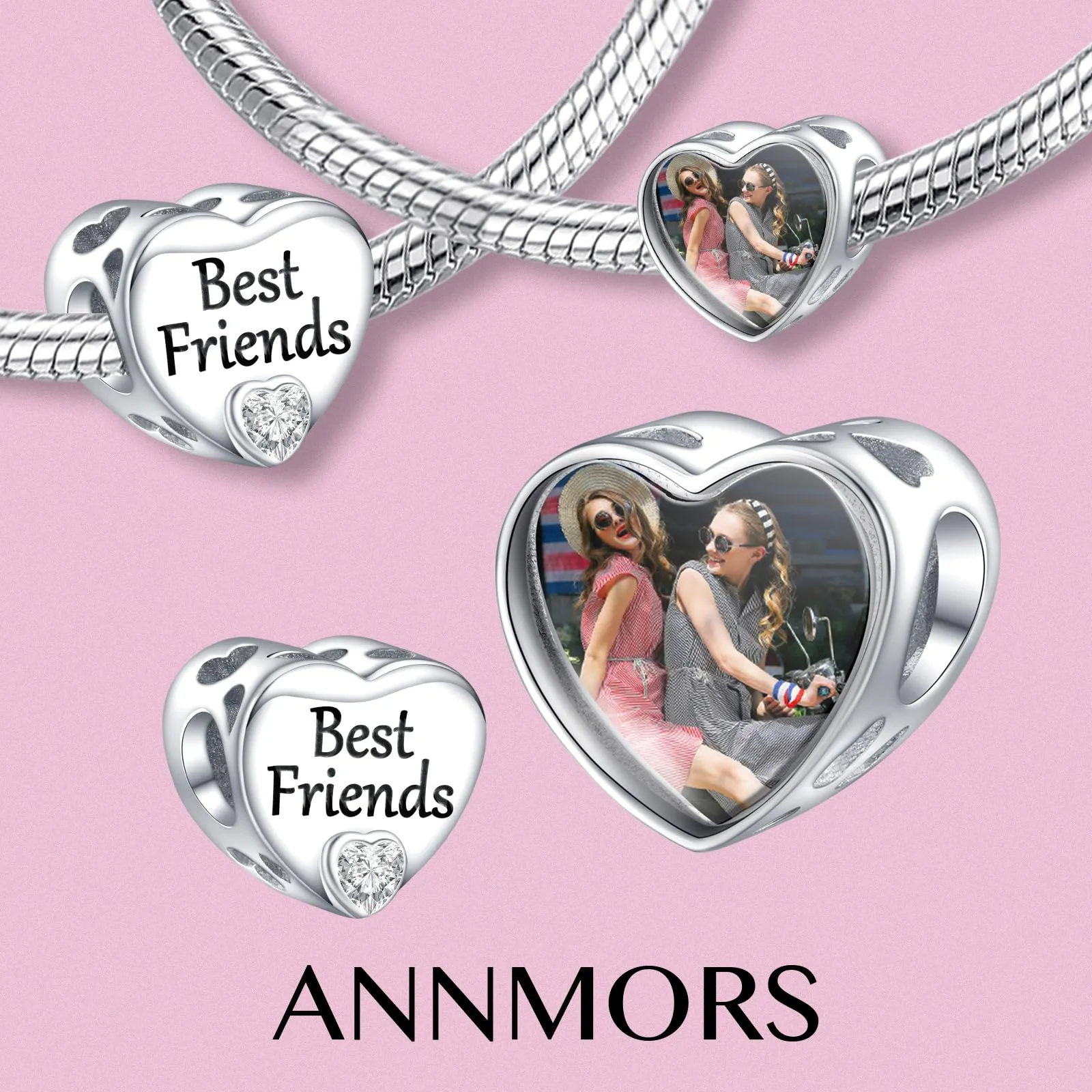 Annmors Ciondolo Cuore Personalizzato in Argento Sterling 925 per Braccialetto - immagine 2