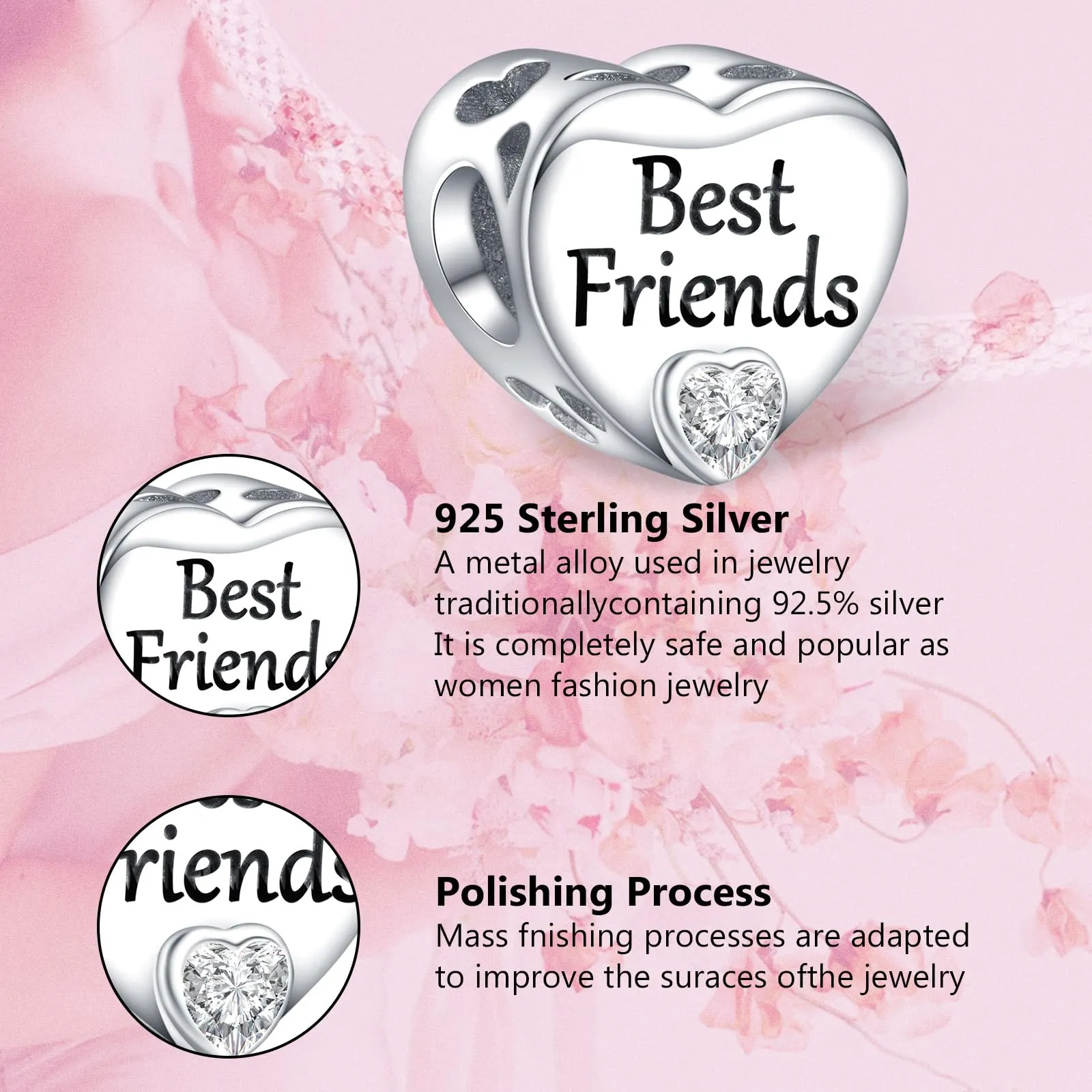 Annmors Ciondolo Cuore Personalizzato in Argento Sterling 925 per Braccialetto - immagine 4