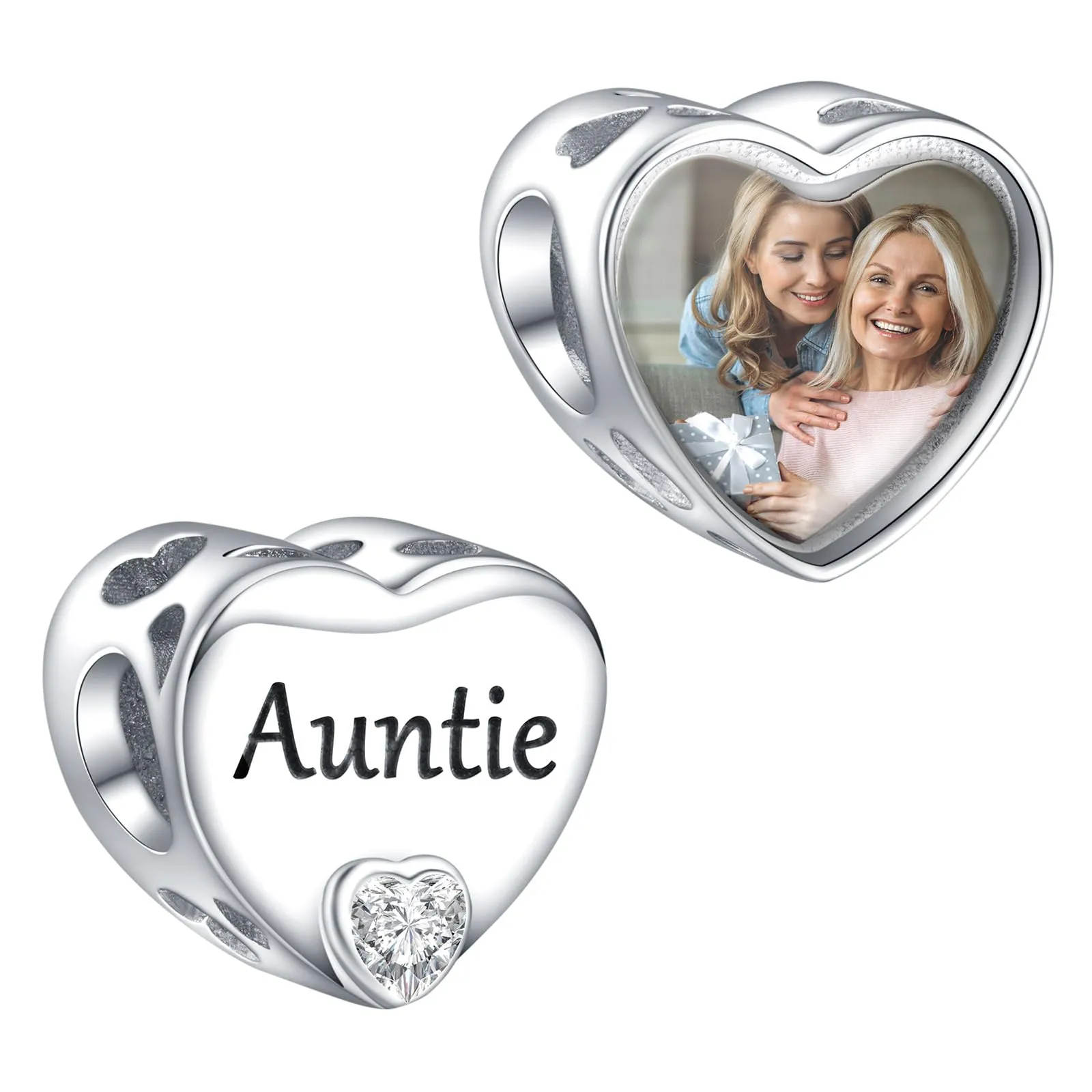 Annmors Zia Cuore Personalizzato Charm in Argento Sterlina 925 per Braccialetto e Collana - immagine 1