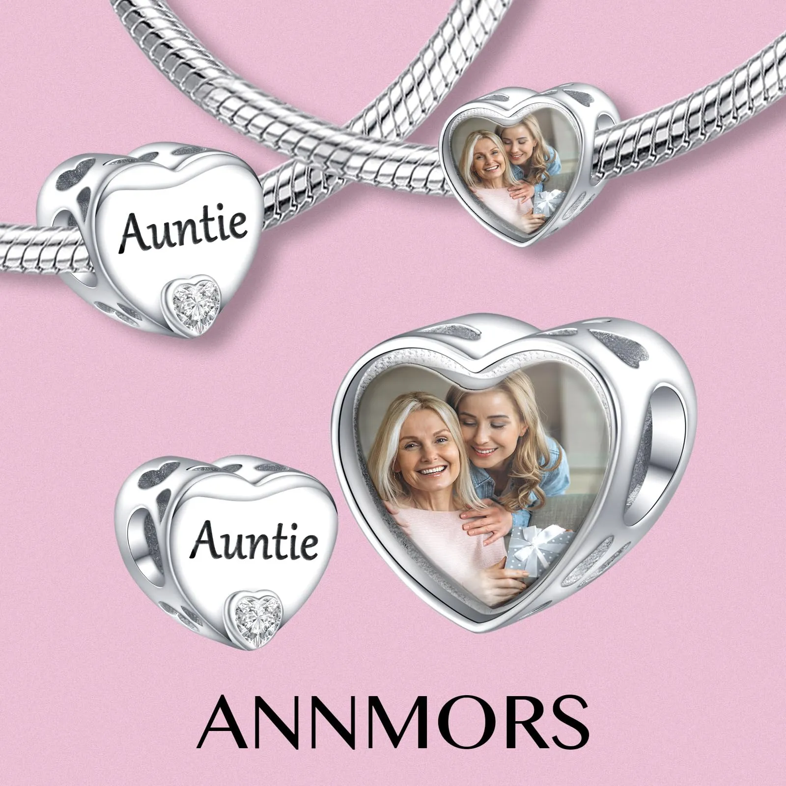 Annmors Zia Cuore Personalizzato Charm in Argento Sterlina 925 per Braccialetto e Collana - immagine 2