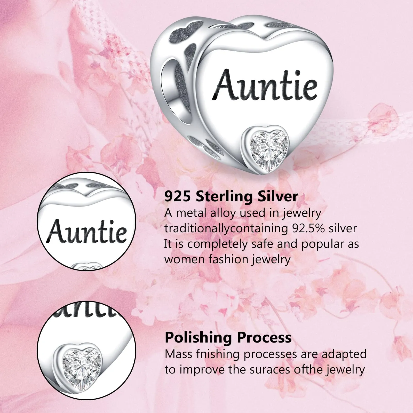 Annmors Zia Cuore Personalizzato Charm in Argento Sterlina 925 per Braccialetto e Collana - immagine 4