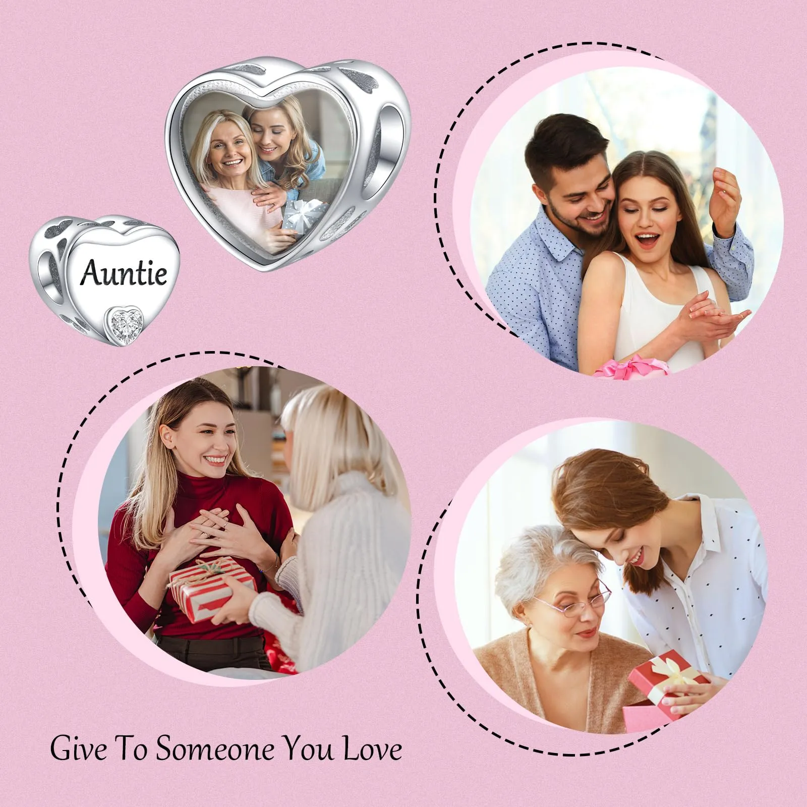 Annmors Zia Cuore Personalizzato Charm in Argento Sterlina 925 per Braccialetto e Collana - immagine 6