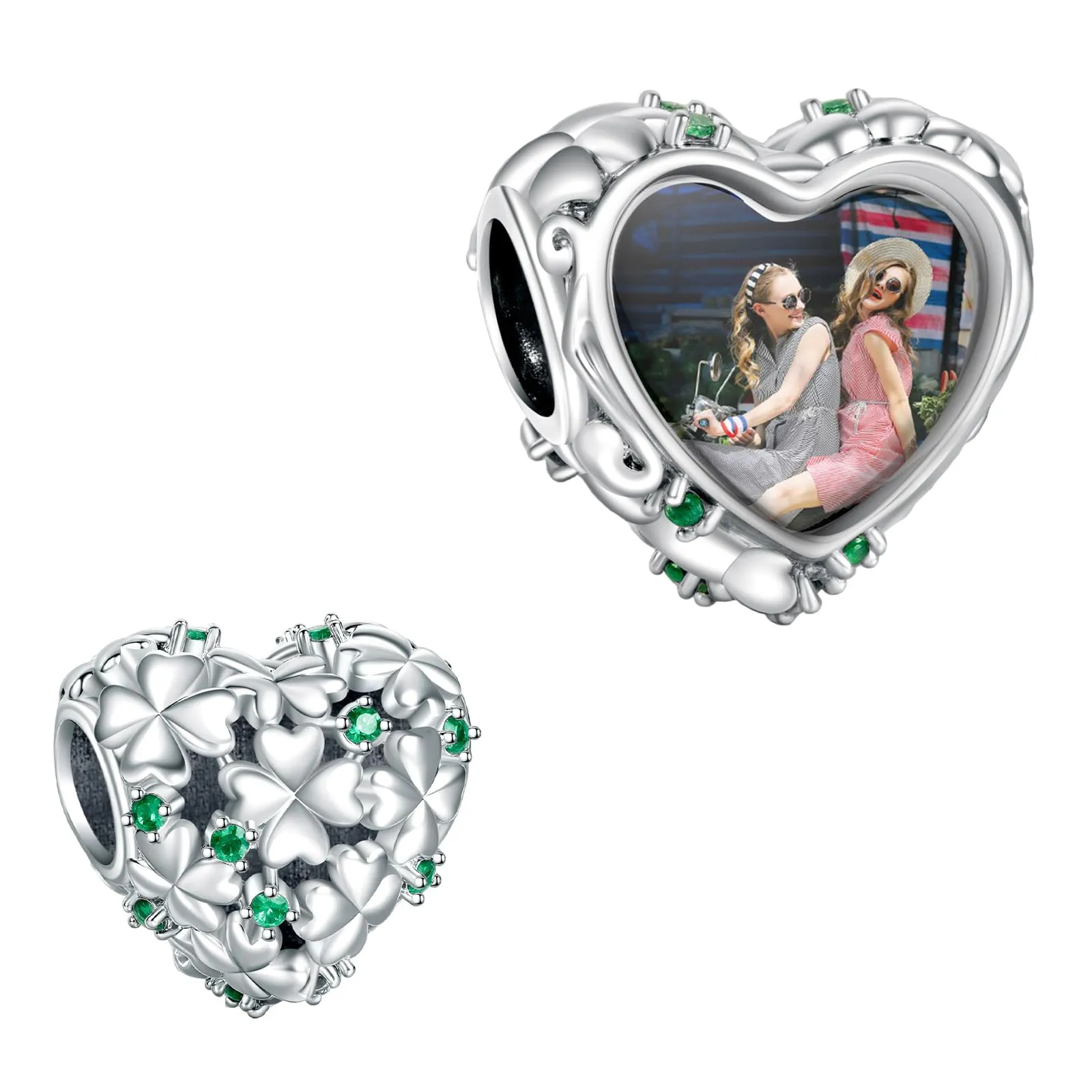 Annmors Love Clover 5a Green Zircon Heart Charm 925 Sterling Silver for Bracelet and Necklace - immagine 1