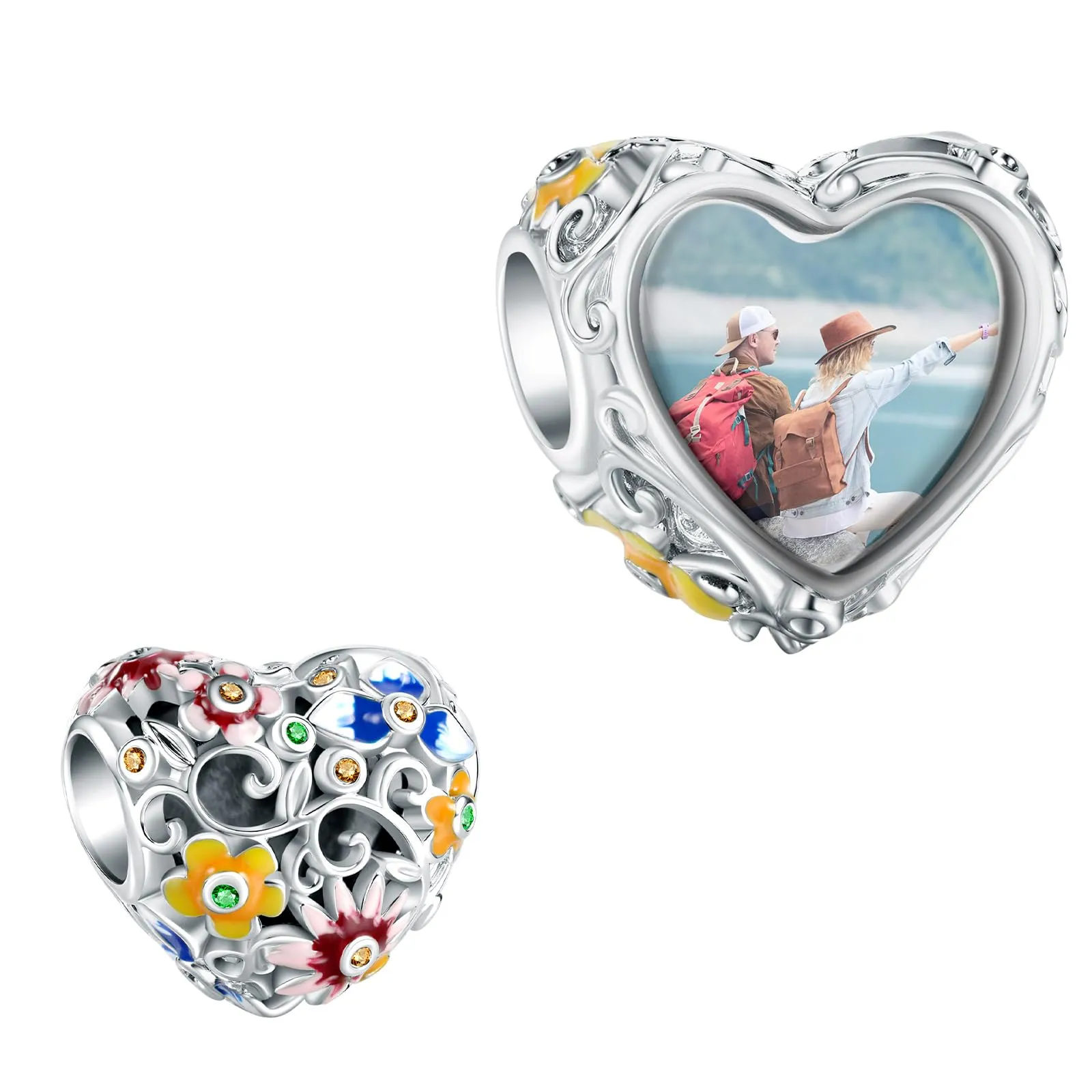 Annmors Ciondolo Cuore Fiore Colorato in Argento Sterling 925 per Braccialetto e Collana - immagine 1