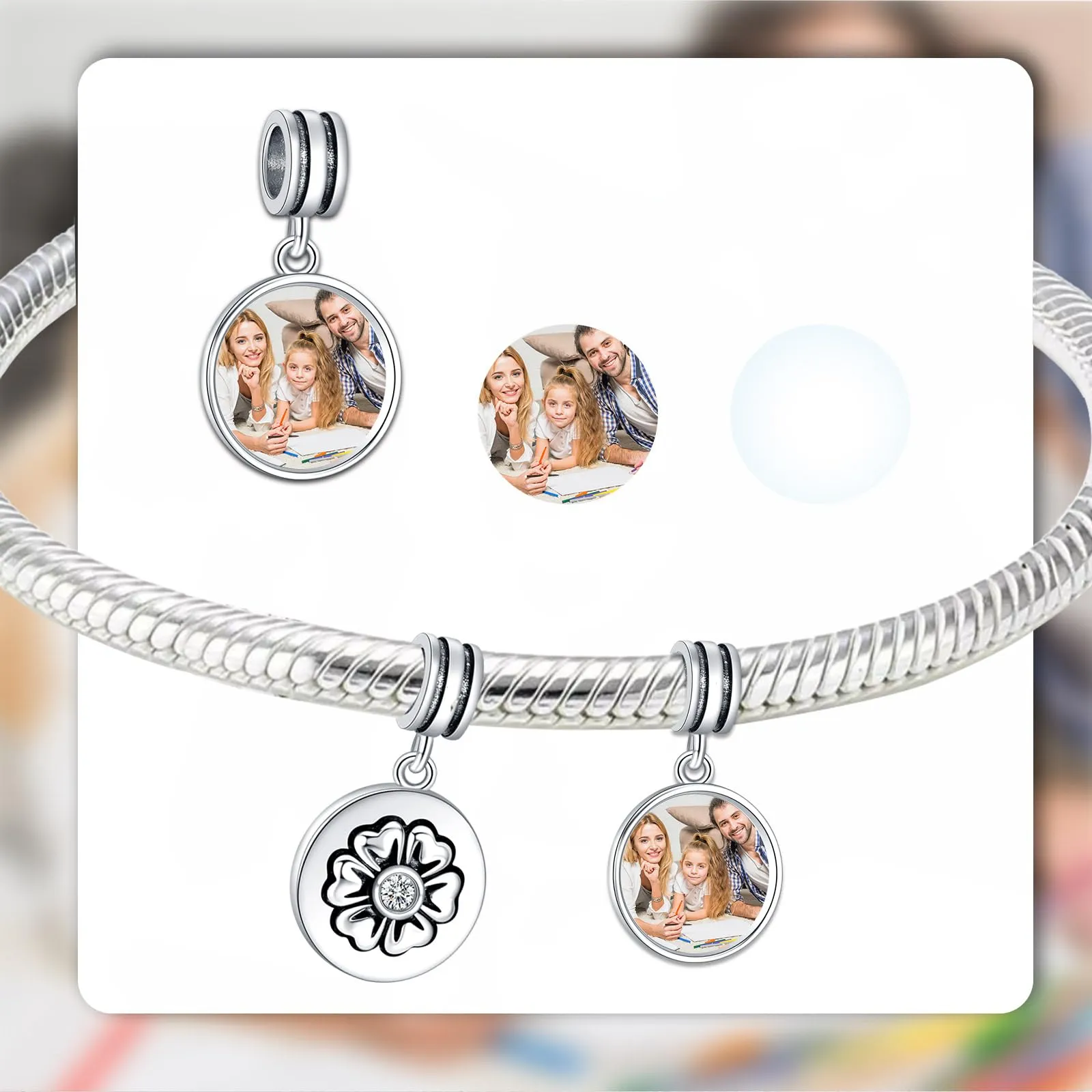 Annmors Ciondolo Personalizzato con Foto in Argento Sterling 925 per Braccialetto e Collana - immagine 3