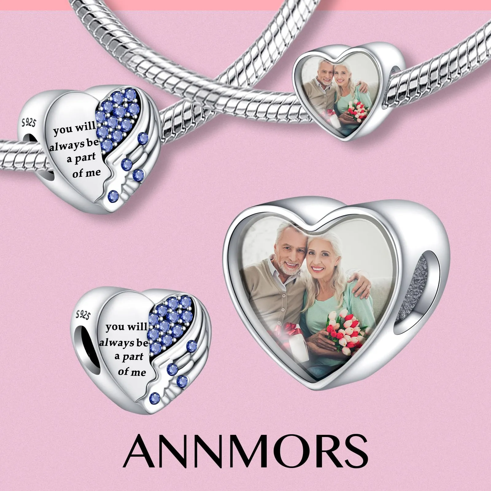 Annmors Personalizzato Foto Charms in Argento Sterling 925 per Bracciali e Collane - Viola - immagine 2