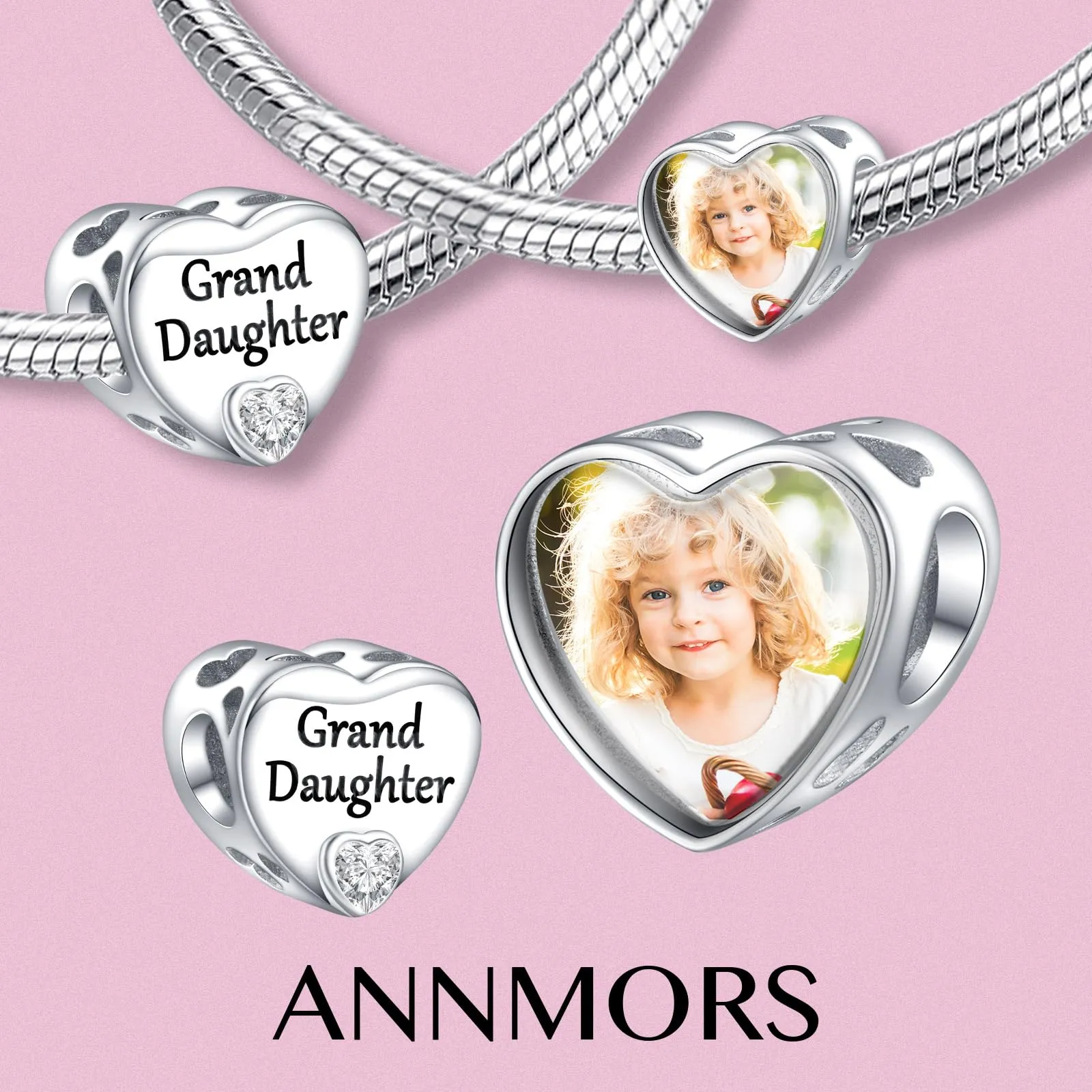 Annmors Ciondolo Cuore Personalizzato in Argento Sterling 925 per Braccialetti e Collane - immagine 2