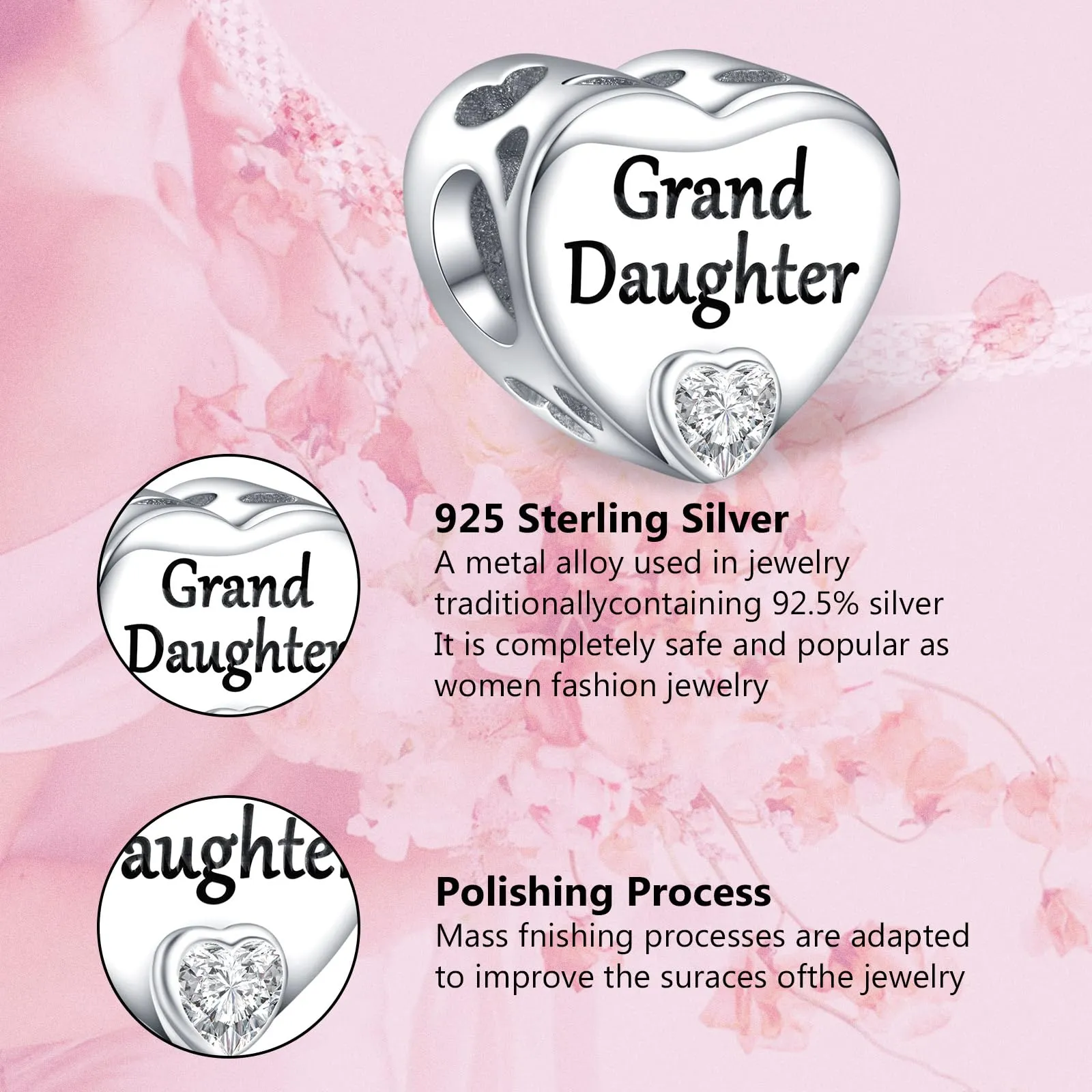 Annmors Ciondolo Cuore Personalizzato in Argento Sterling 925 per Braccialetti e Collane - immagine 4