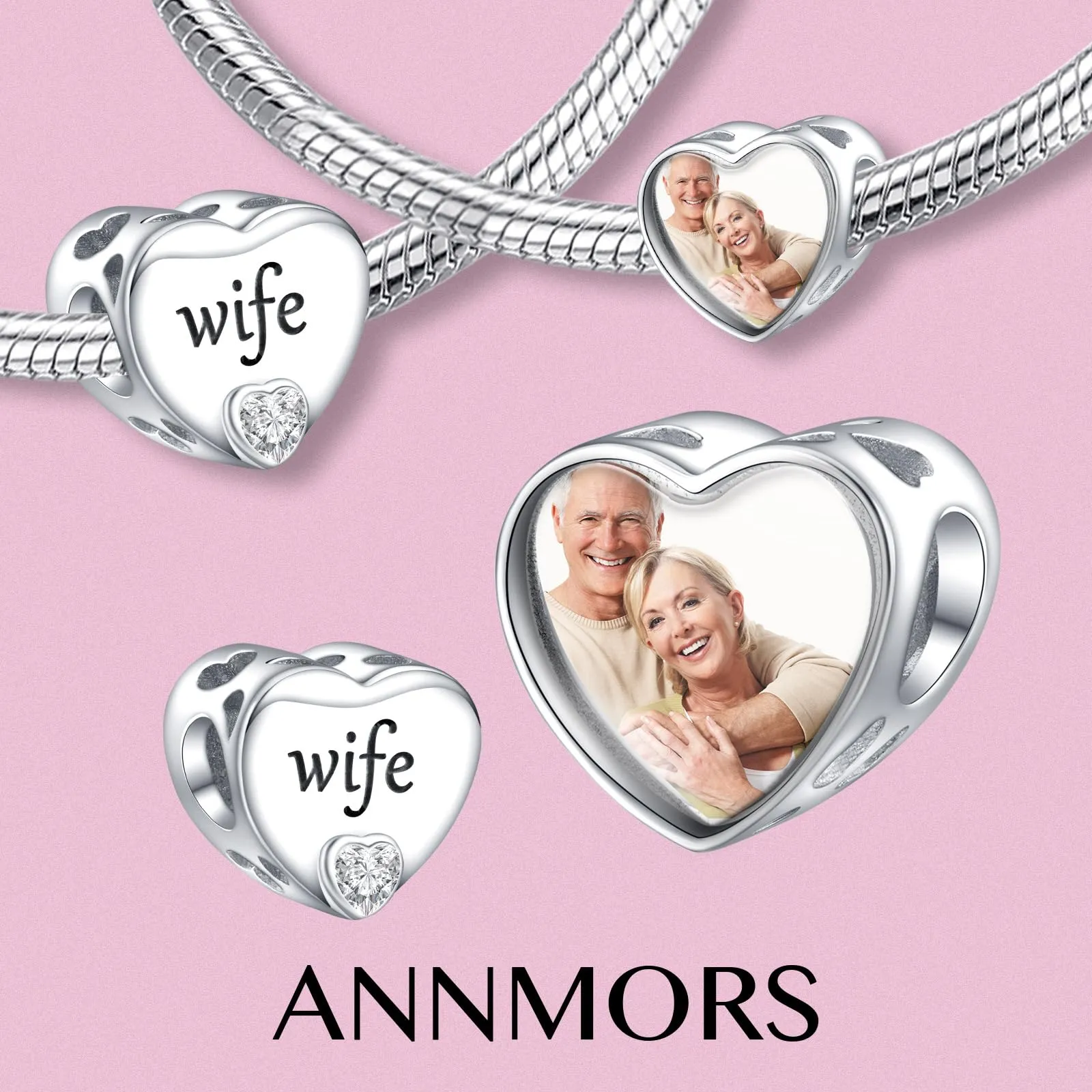 Annmors Cuore Personalizzato Charm in Argento 925 per Braccialetto e Collana - immagine 2