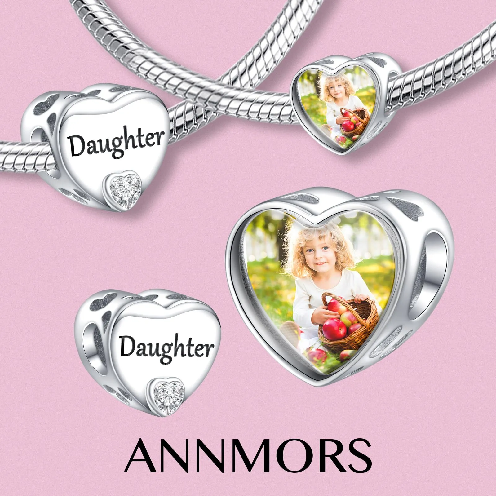 Annmors Ciondolo Cuore Personalizzato in Argento 925 per Braccialetto e Collana - immagine 2