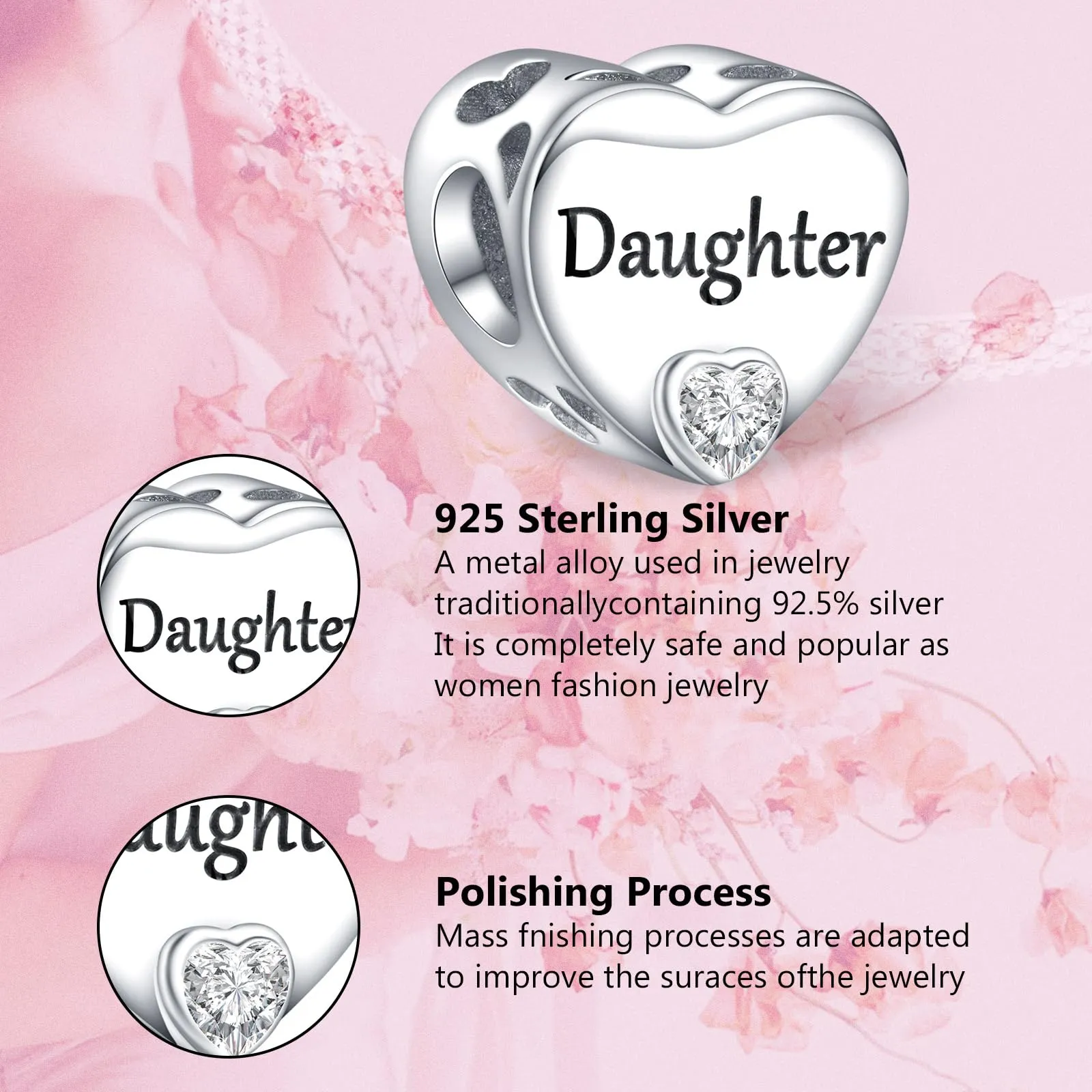 Annmors Ciondolo Cuore Personalizzato in Argento 925 per Braccialetto e Collana - immagine 4