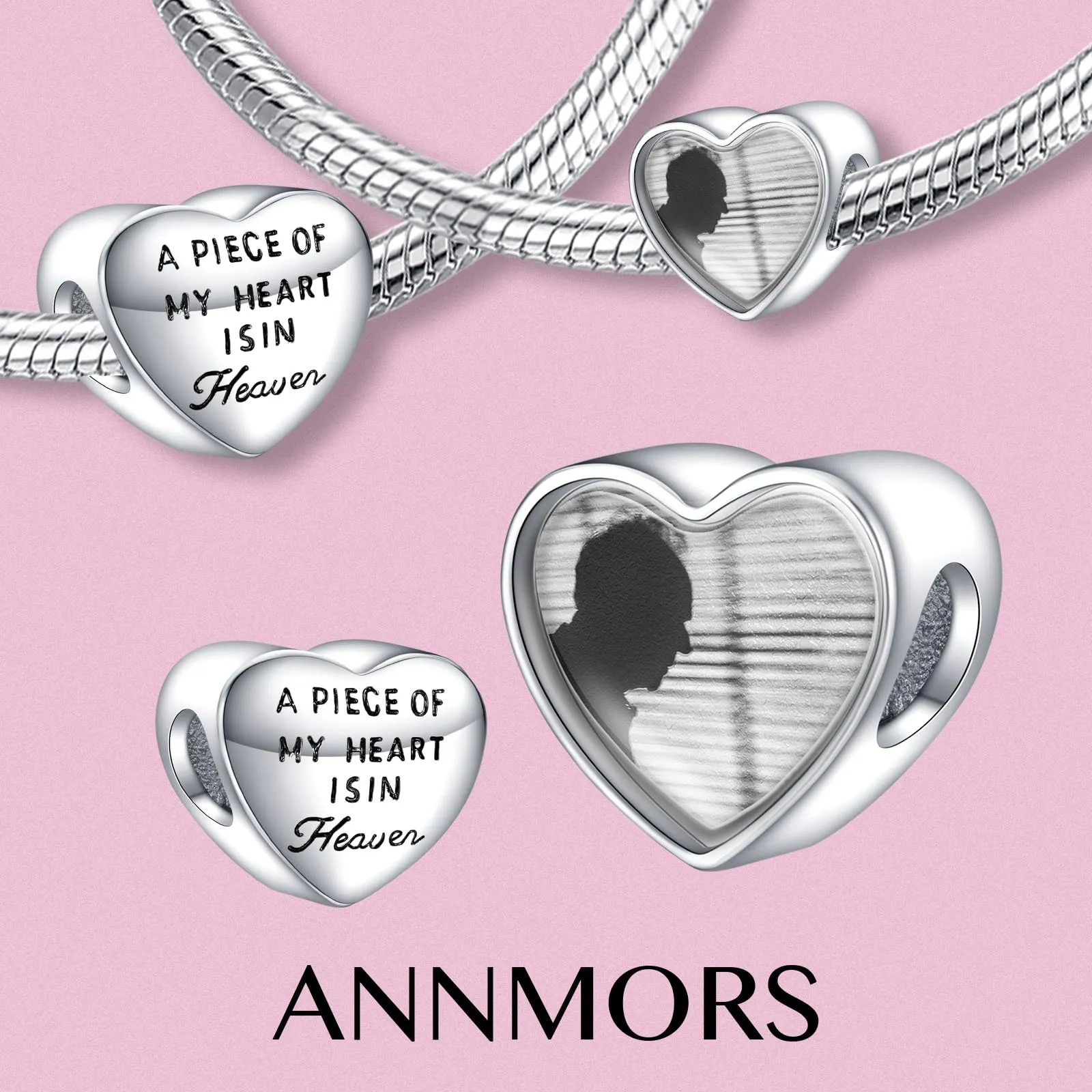 Annmors Ciondolo Cuore Un Pezzo Del Mio Cuore è In Cielo in Argento 925 per Braccialetto e Collana Donna - immagine 2