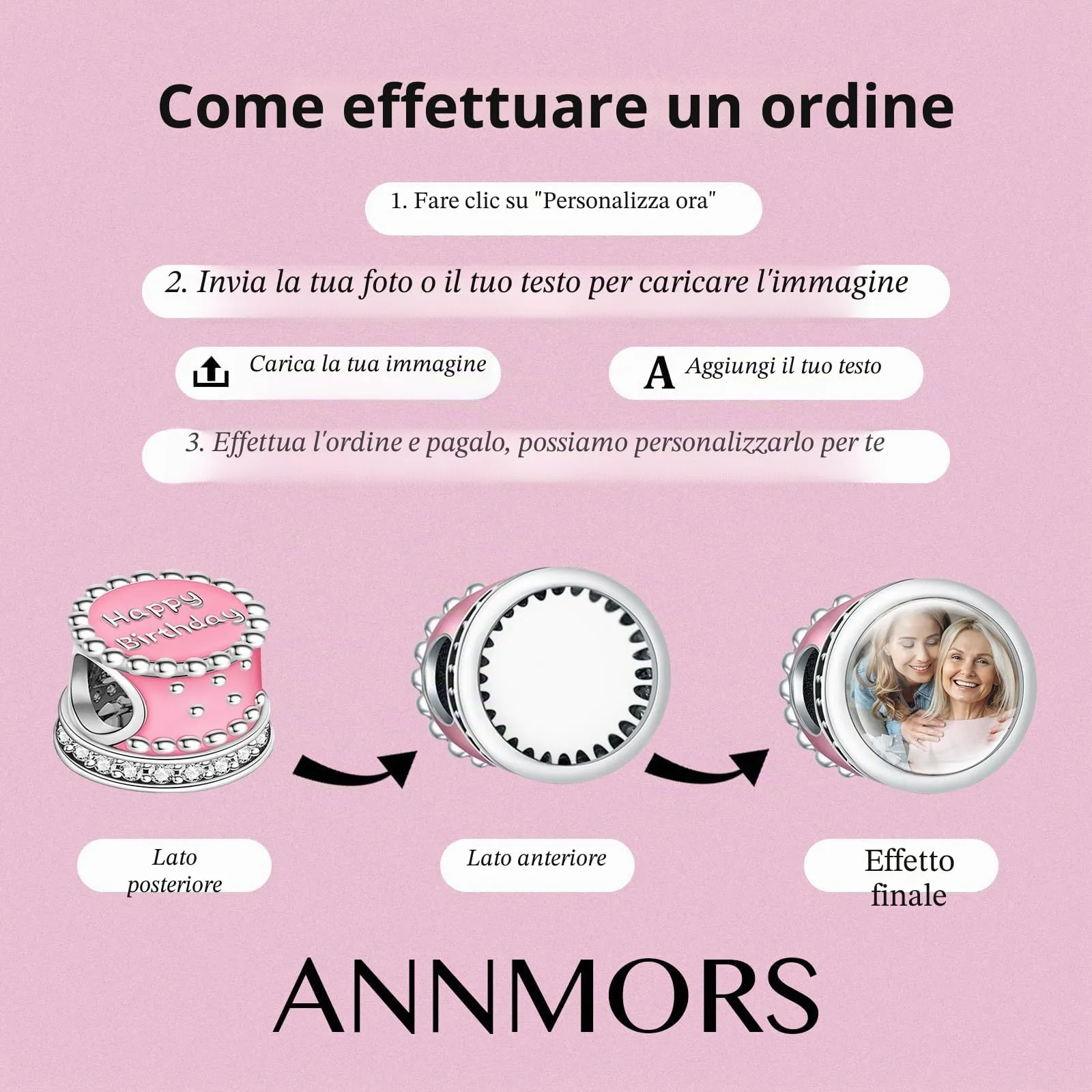 Annmors Immagine Personalizzata Charm in Argento Sterling 925 per Bracciale e Collana - immagine 3