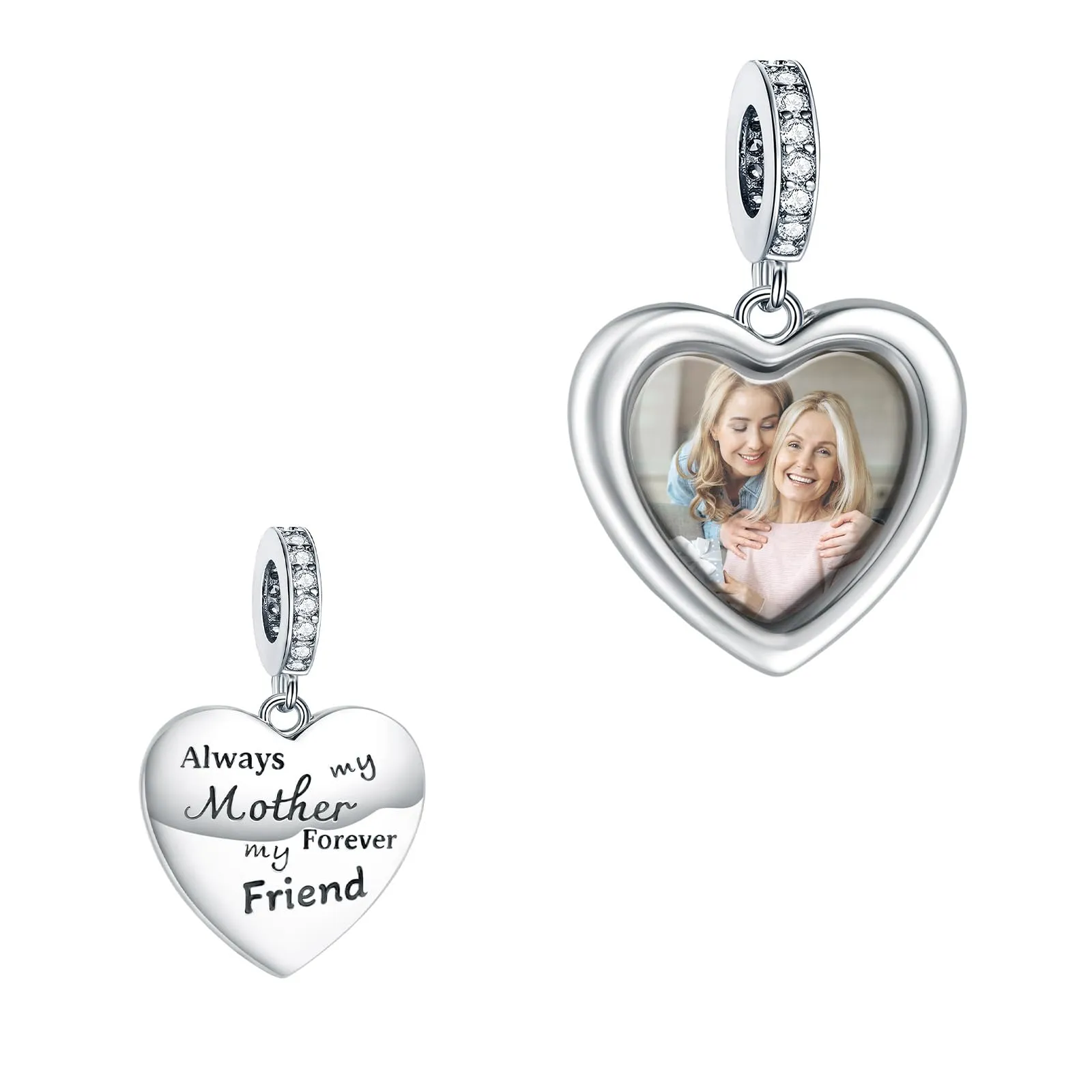 Annmors Ciondolo Cuore Personalizzato con Foto in Argento Sterling 925 per Bracciale e Collana Donna - immagine 1