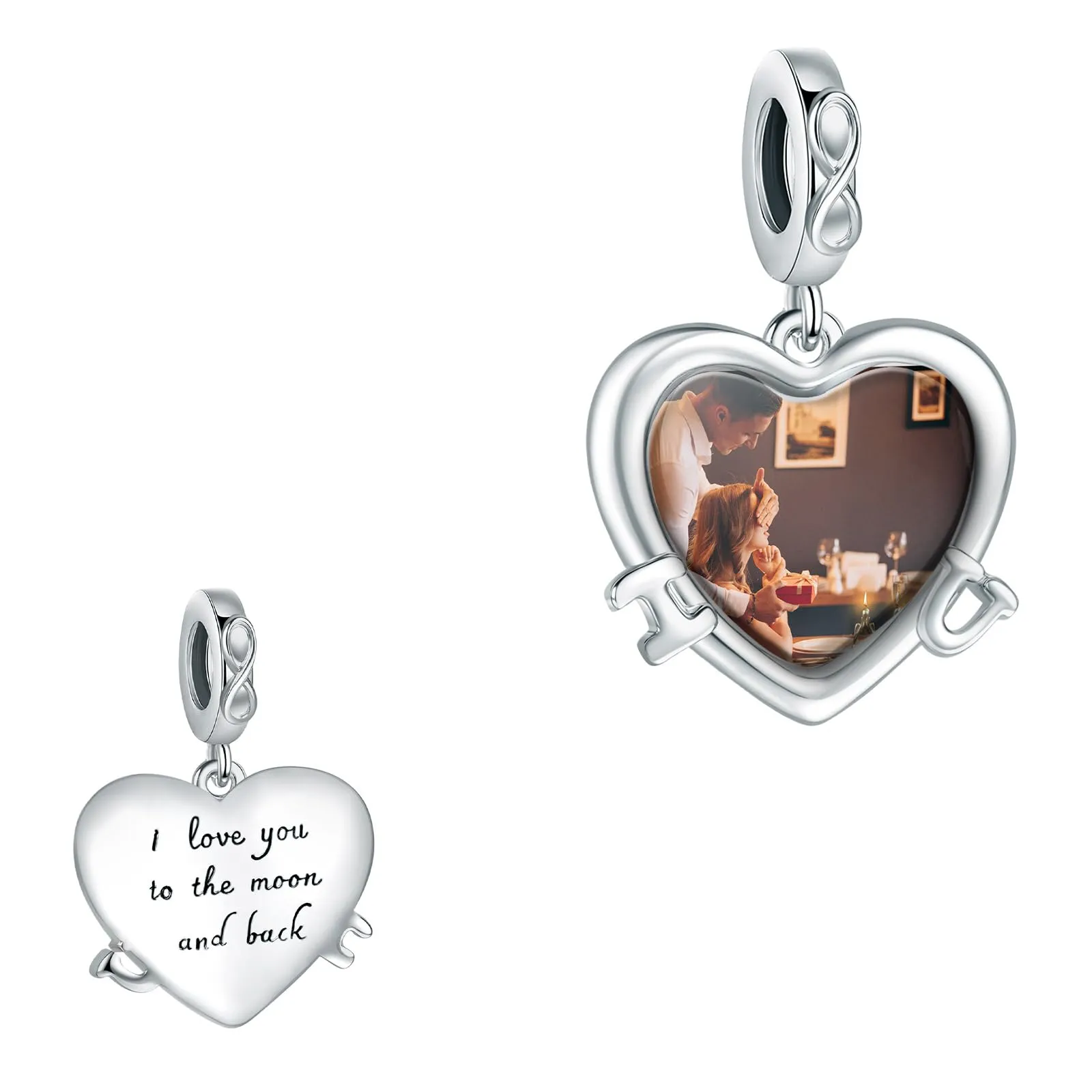 Annmors Ciondolo Cuore Ti Amo Alla Luna E Indietro in Argento Sterling 925 per Braccialetto e Collana Donna - immagine 1