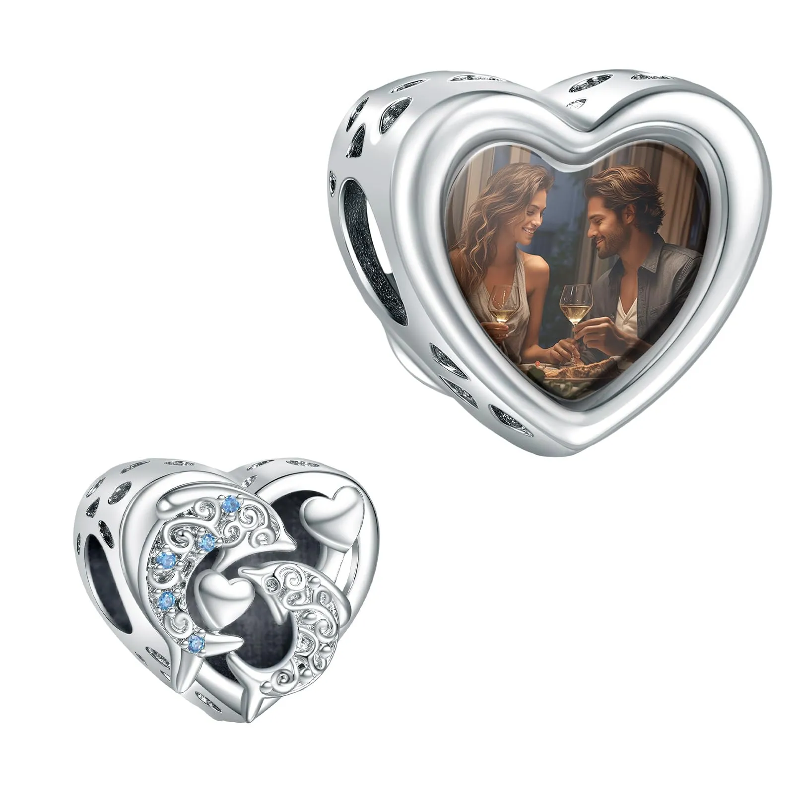 Annmors Delfino Charm Cuore in Argento Sterling 925 per Bracciale e Collana - immagine 1
