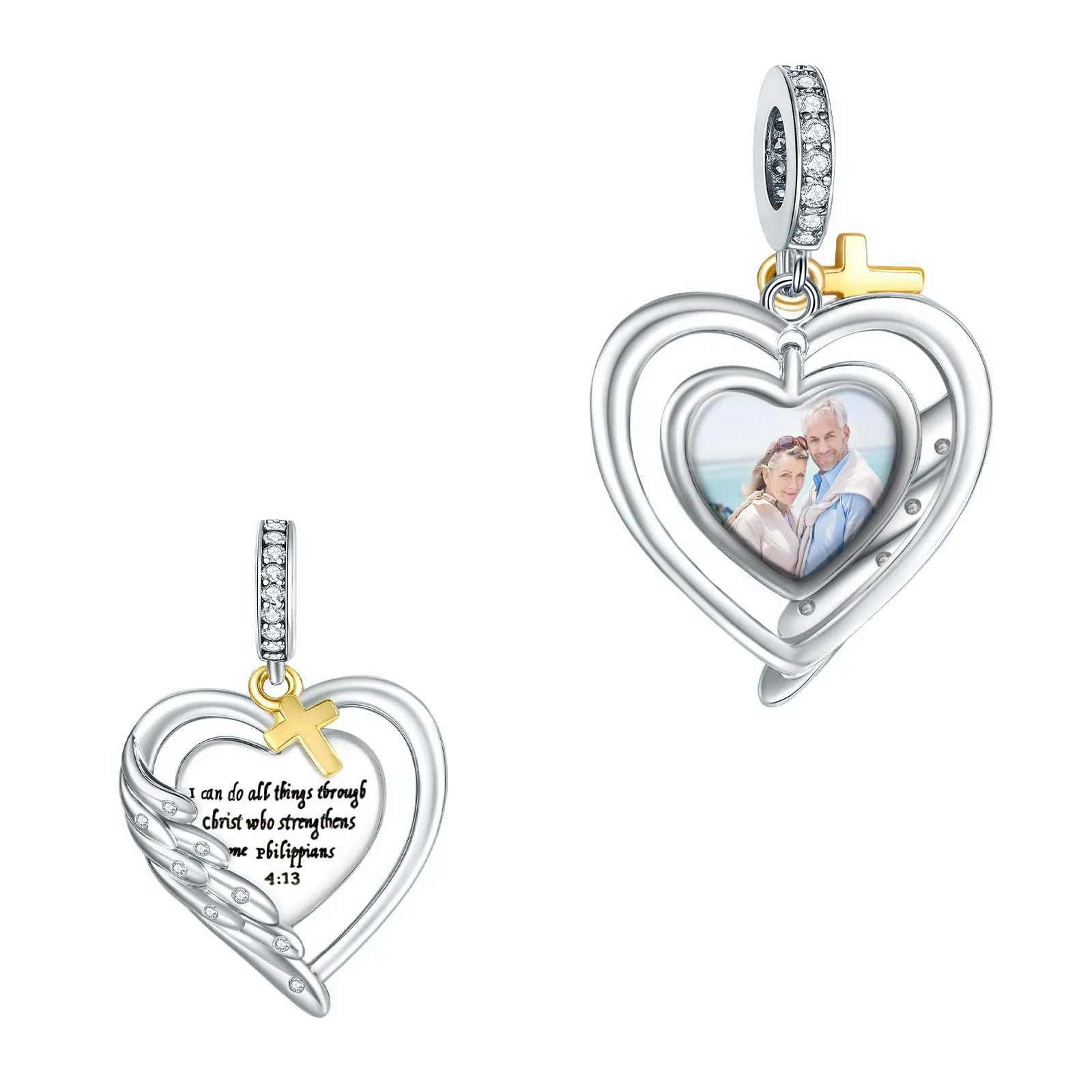 Annmors Ciondolo Cuore con Ali d'Angelo e Croce in Argento Sterling 925 per Bracciali e Collane Donna - immagine 1