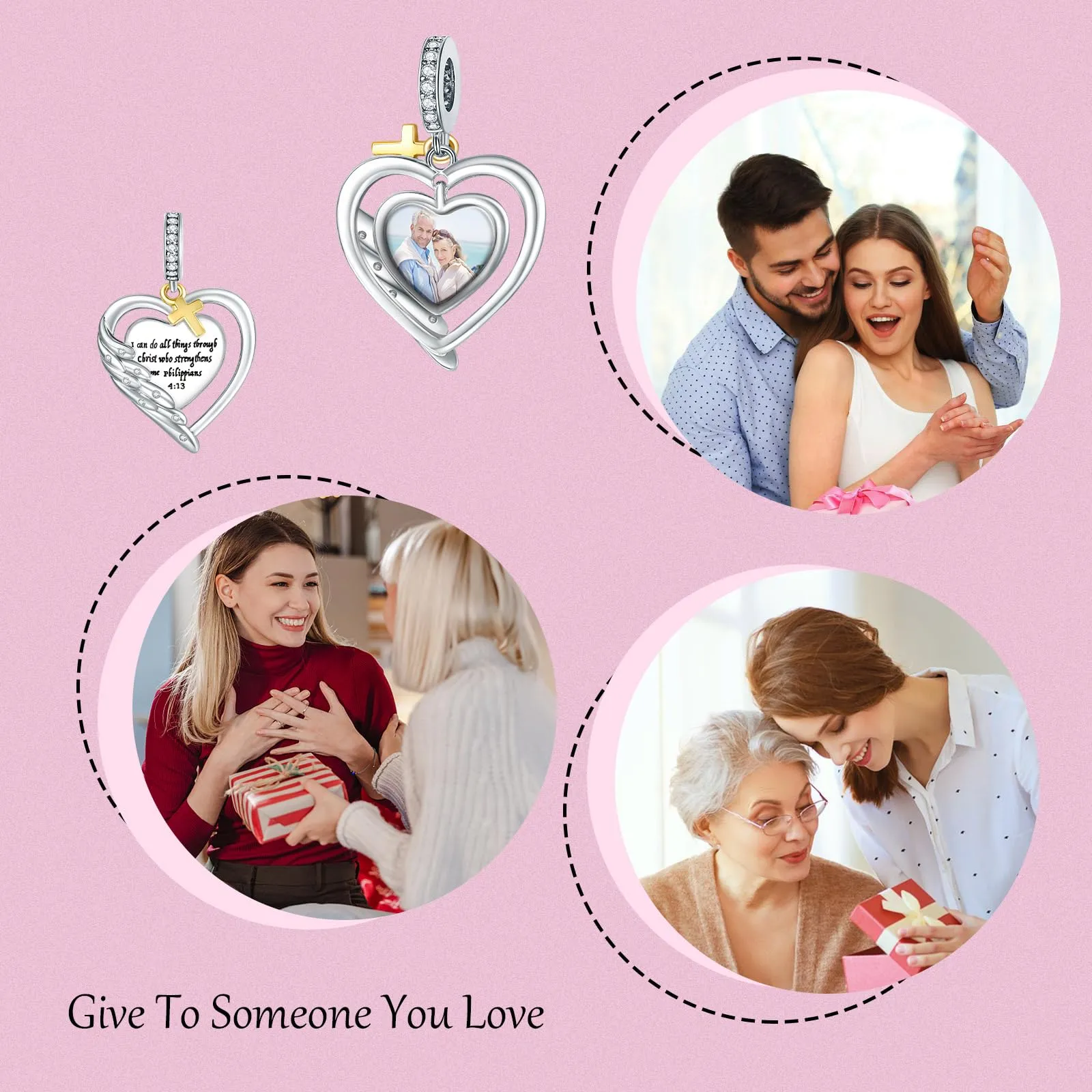 Annmors Ciondolo Cuore con Ali d'Angelo e Croce in Argento Sterling 925 per Bracciali e Collane Donna - immagine 6