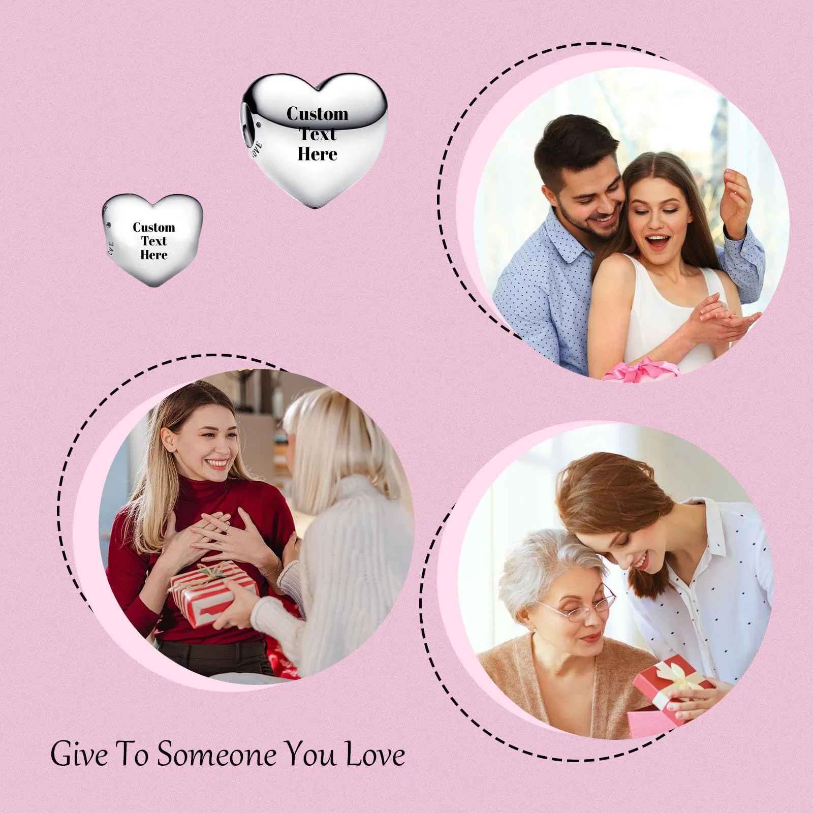 Annmors Ciondolo Cuore Doppio Lato Personalizzato in Argento Sterling 925 per Braccialetto e Collana Donna - immagine 6