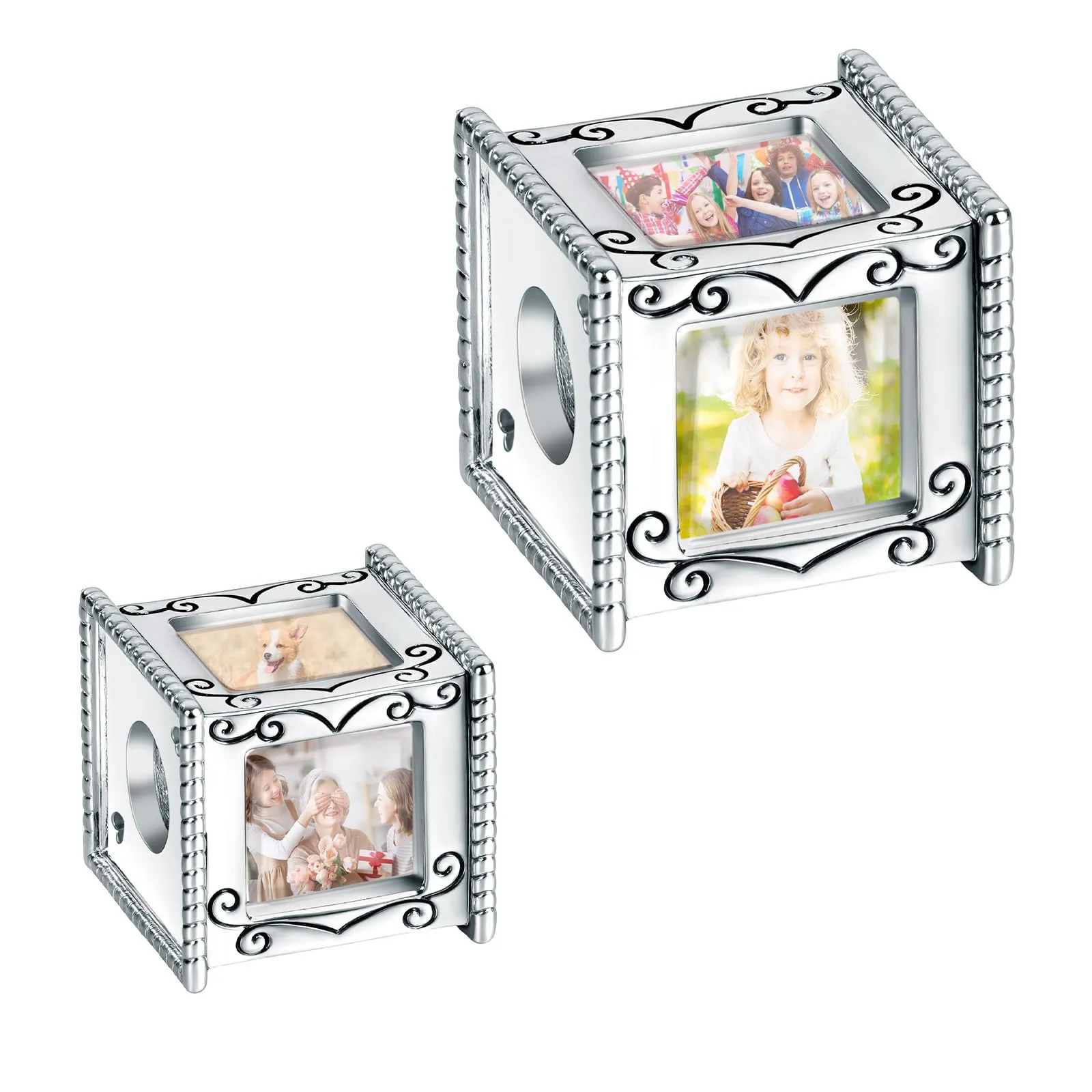 Annmors Quadrato Più Foto Immagine Personalizzata Ciondolo in Argento Sterling 925 per Bracciale e Collana Donna - immagine 1