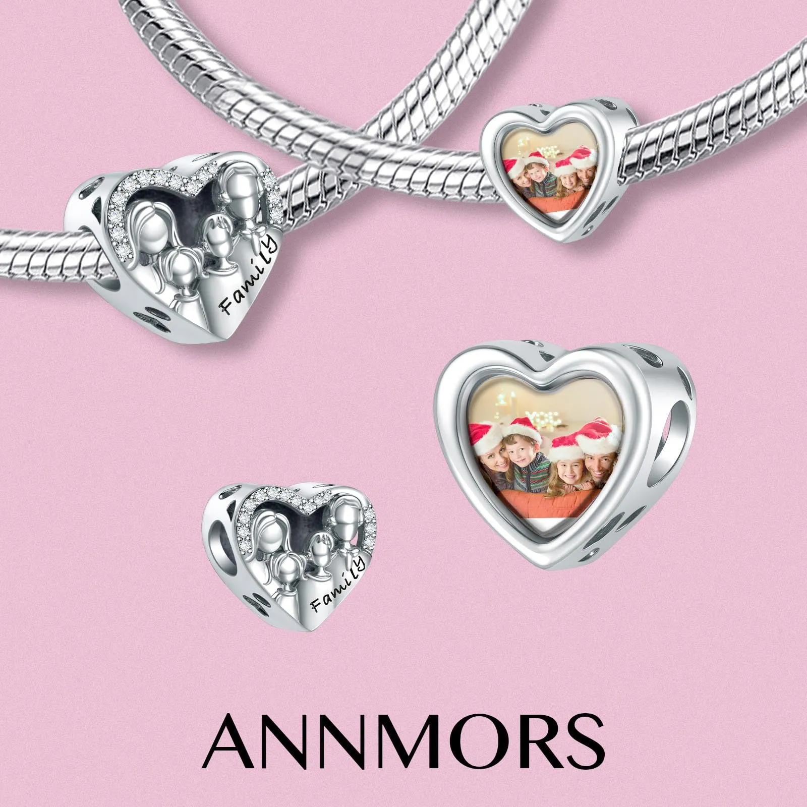 Annmors Family Love 925 Sterling Silver Personalized Photo Charm Bead for Women's Bracelet and Necklace - immagine 2