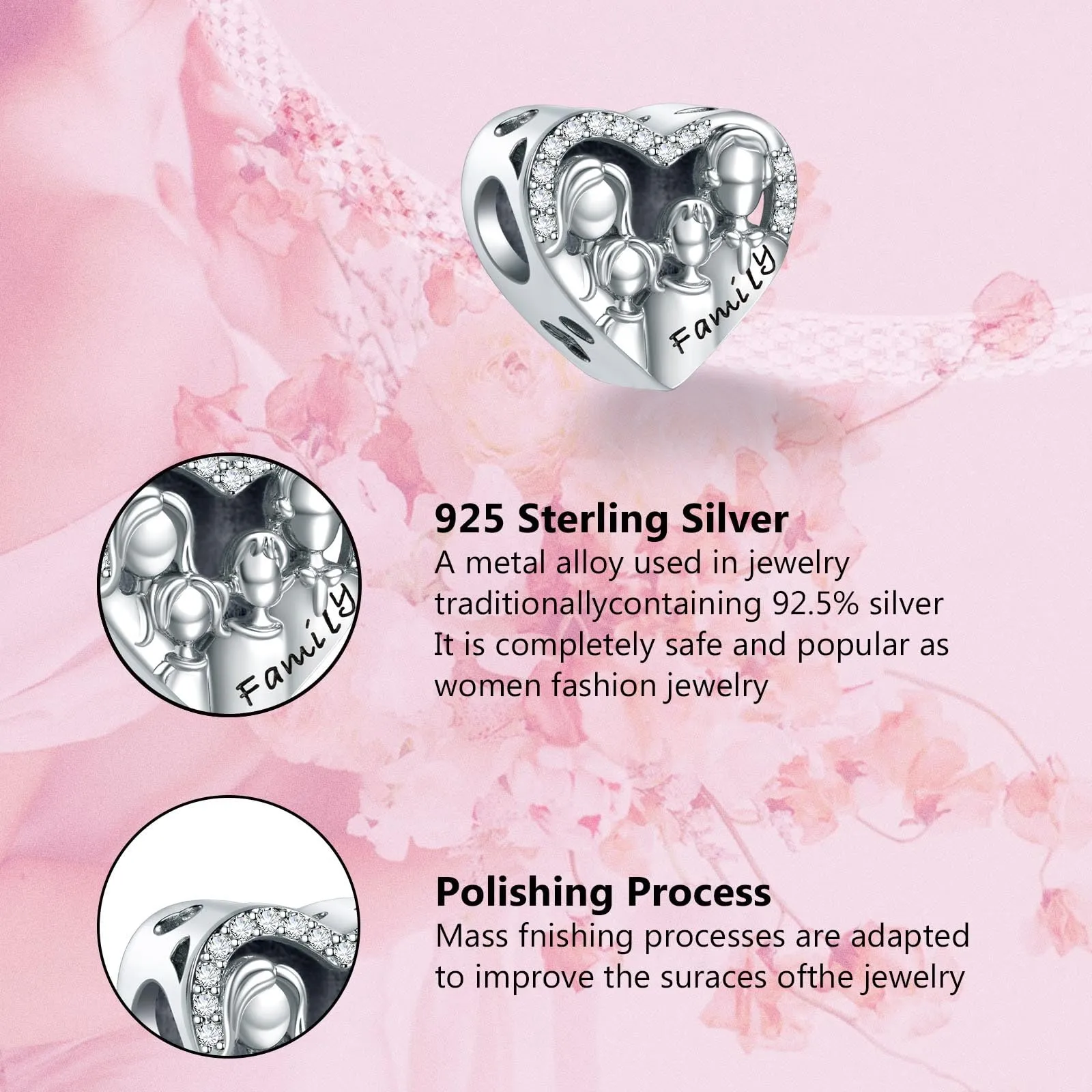 Annmors Family Love 925 Sterling Silver Personalized Photo Charm Bead for Women's Bracelet and Necklace - immagine 4