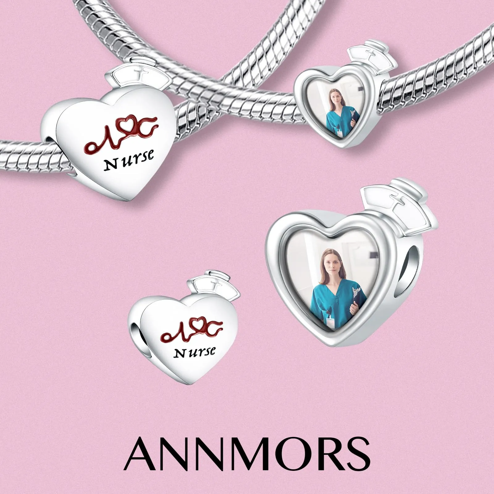 Annmors Ciondolo Cappello Infermiera Personalizzato con Foto in Argento 925 per Braccialetti e Collane da Donna - immagine 2