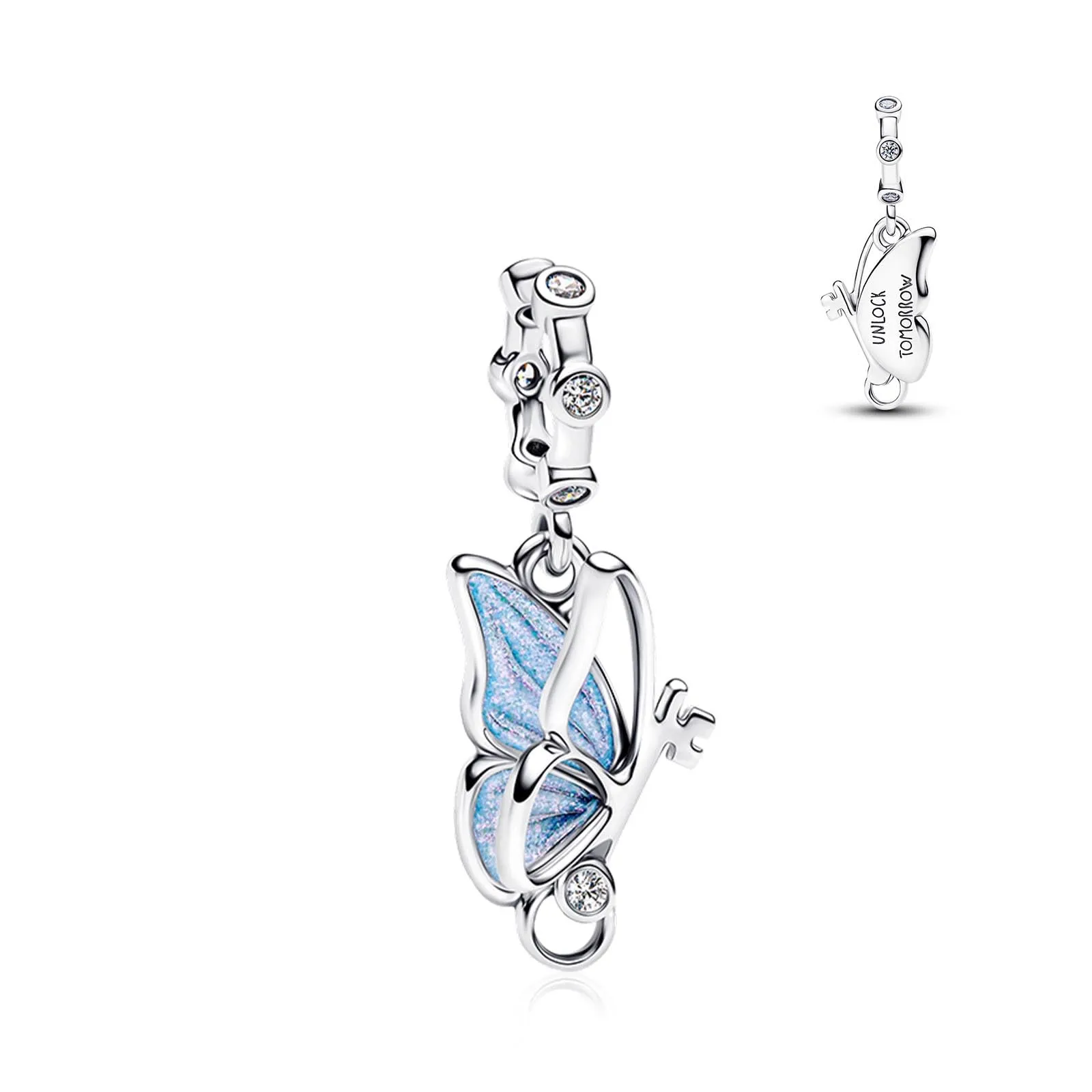 NUNUYAYA Butterfly Key Charm Pendant in 925 Sterling Silver and Cubic Zirconia - immagine 1