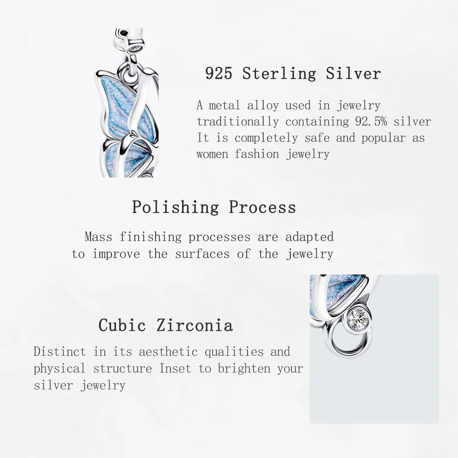 NUNUYAYA Butterfly Key Charm Pendant in 925 Sterling Silver and Cubic Zirconia - immagine 4