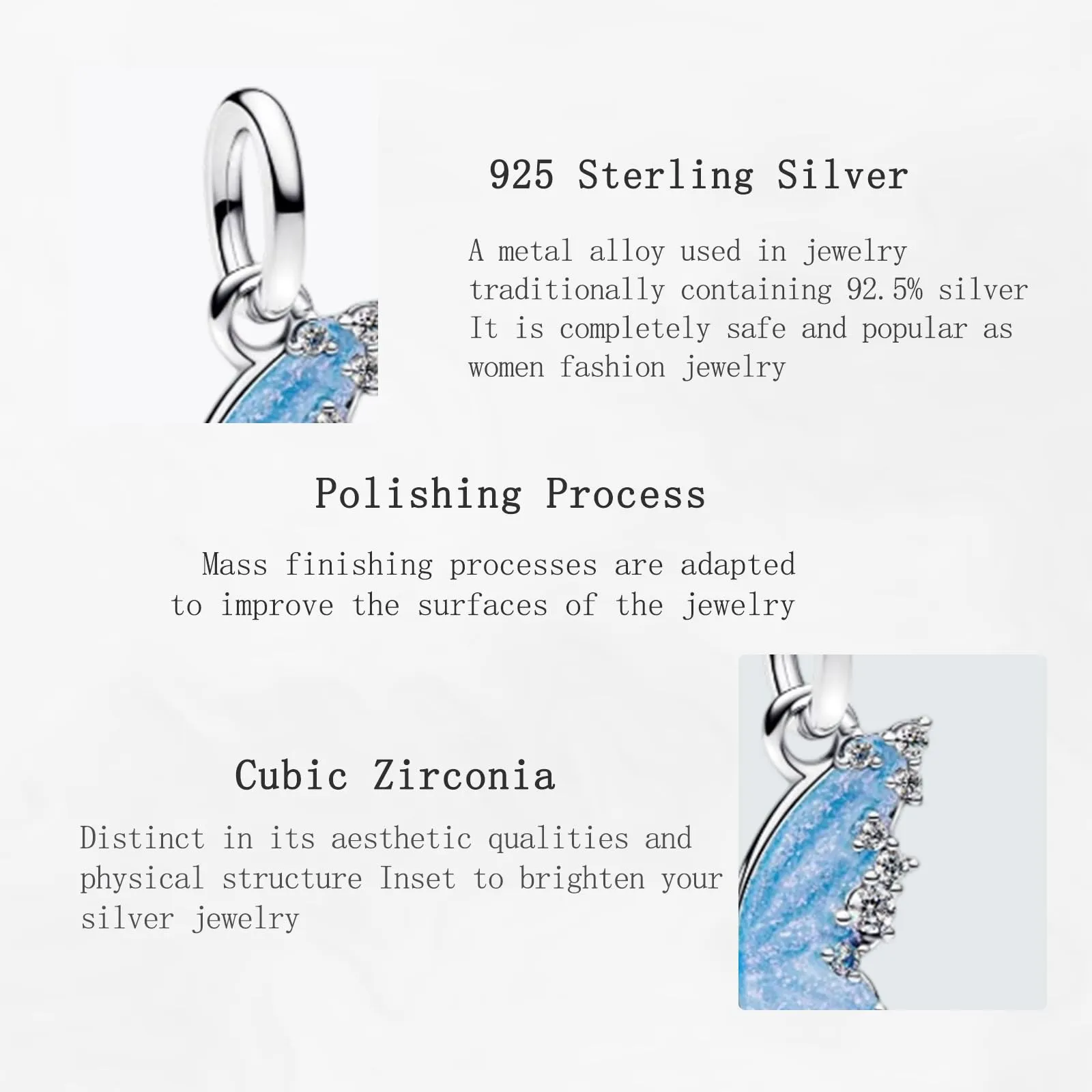 NUNUYAYA Blue Enamel Butterfly Cubic Zirconia Charm Pendant in 925 Sterling Silver - immagine 4