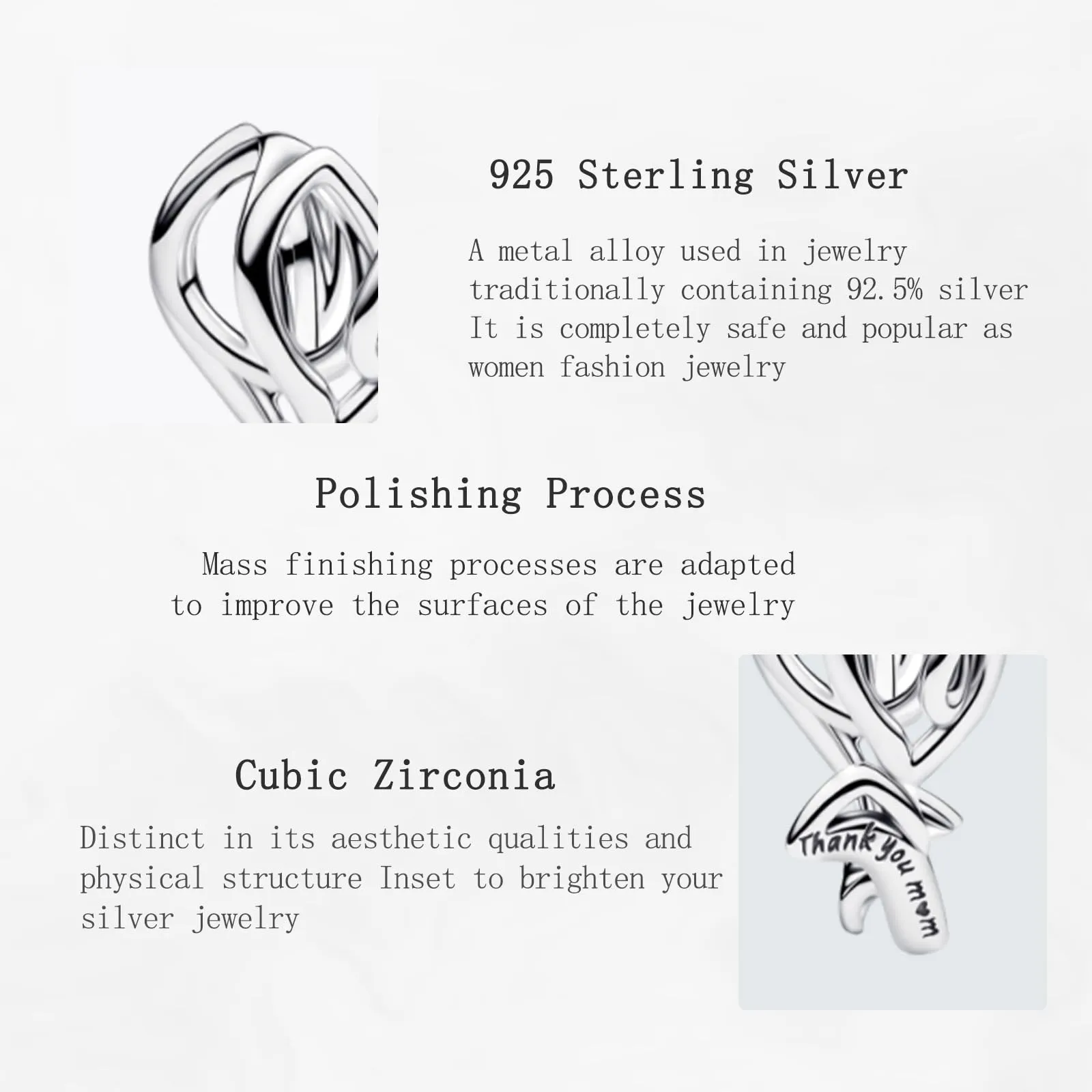 NUNUYAYA Thank You Mom Bouquet Charm Pendant, 925 Sterling Silver and Cubic Zirconia, Compatible with European Bracelets and Necklaces - immagine 4