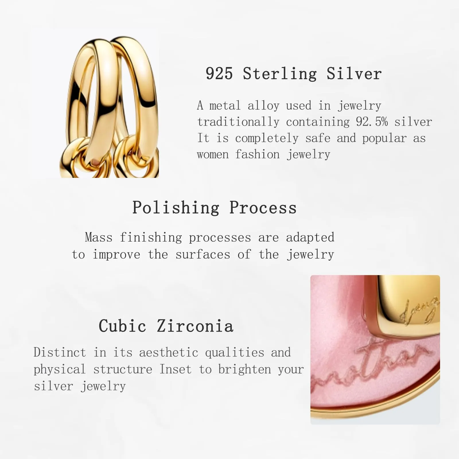 NUNUYAYA Sterling Silver 925 Gold and Pink Hearts Cubic Zirconia Charm Pendant - immagine 4