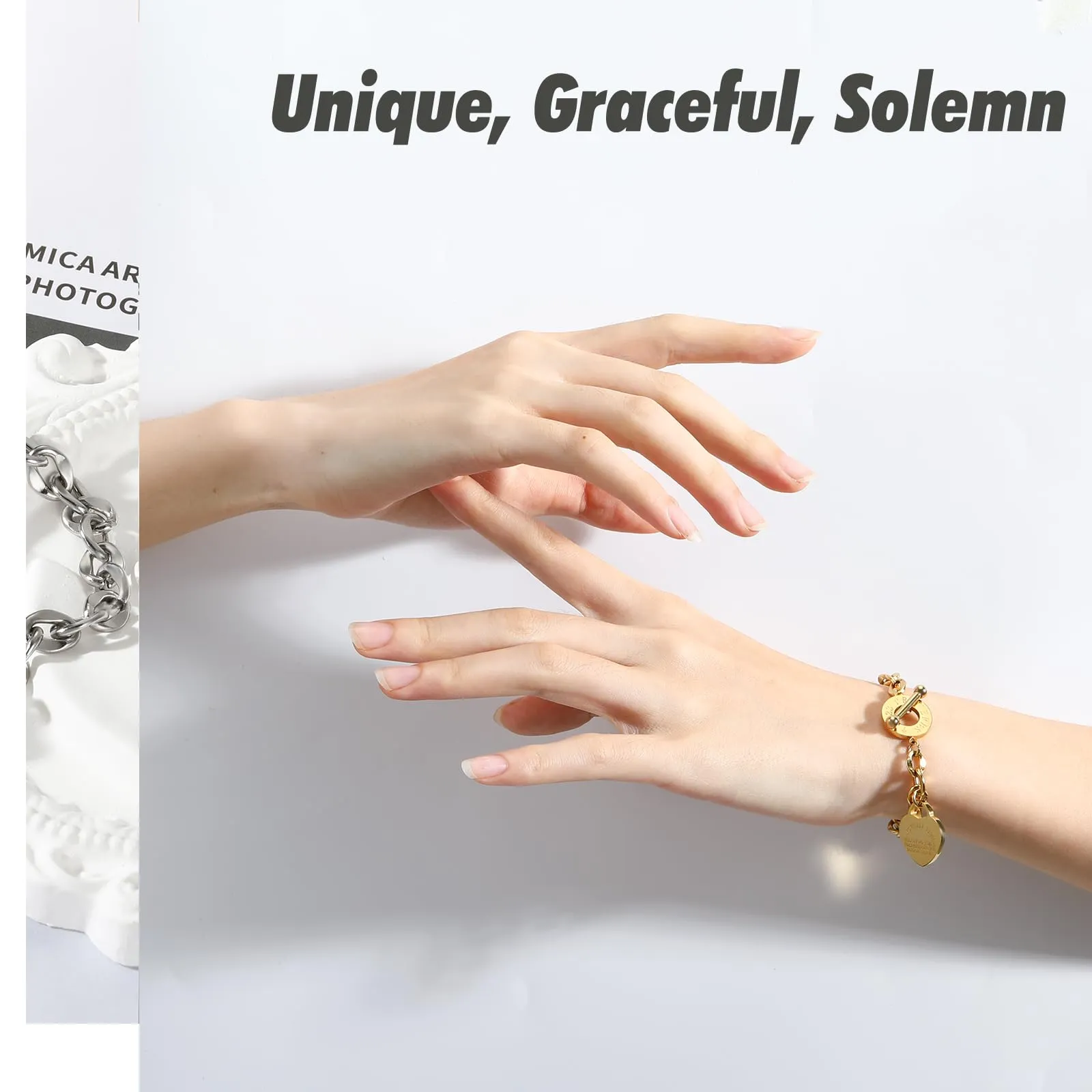 Emibele Bracciale a Catena con Ciondolo Cuore e Versetto Biblico Proverbi 4:23 in Acciaio Inossidabile, Oro - immagine 2