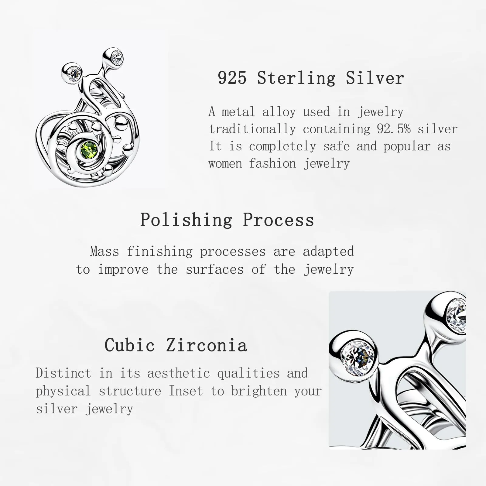 NUNUYAYA Snail Charm Pendant in 925 Sterling Silver with Cubic Zirconia - immagine 4
