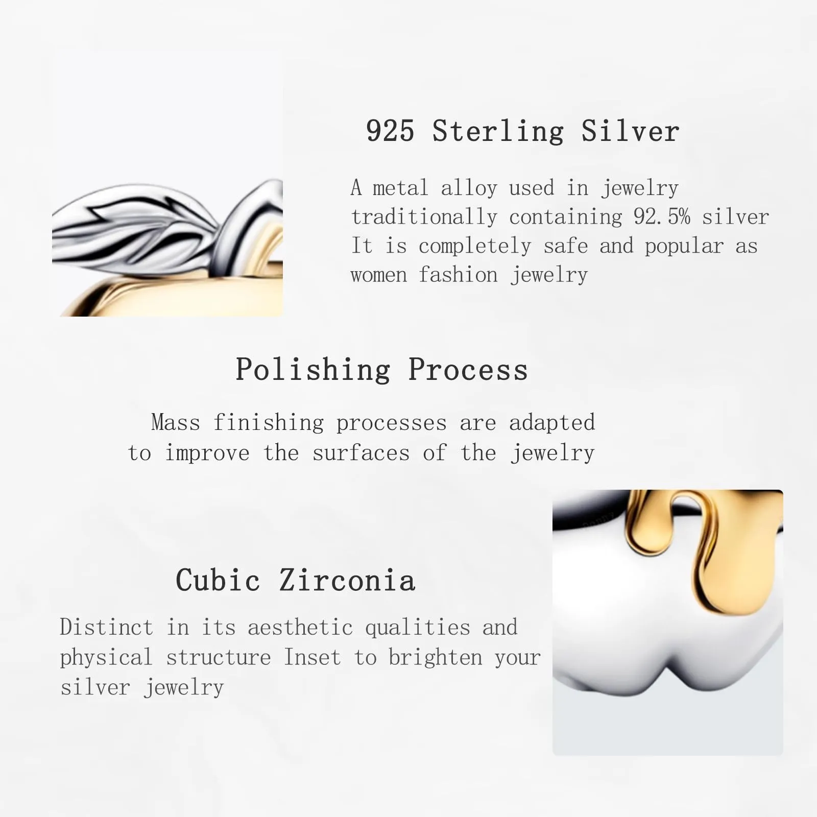 NUNUYAYA Apple Cubic Zirconia Charm Pendant in 925 Sterling Silver, Gold and Silver - immagine 4