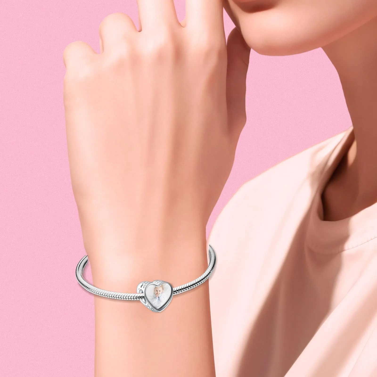 Annmors Ciondolo Personalizzato Foto Impronta Piede Cuore in Argento 925 per Braccialetti e Collane - immagine 5