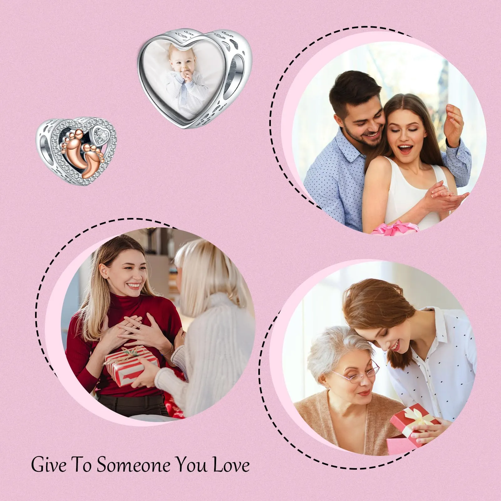 Annmors Ciondolo Personalizzato Foto Impronta Piede Cuore in Argento 925 per Braccialetti e Collane - immagine 6