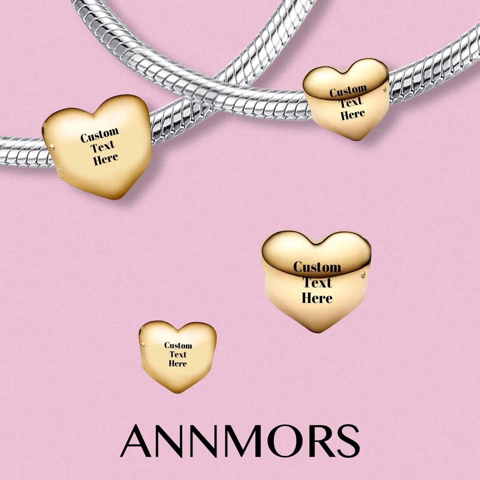 Annmors 925 Sterling Silver Double Sided Custom Engraved Heart Charm for Bracelets and Necklaces - immagine 2