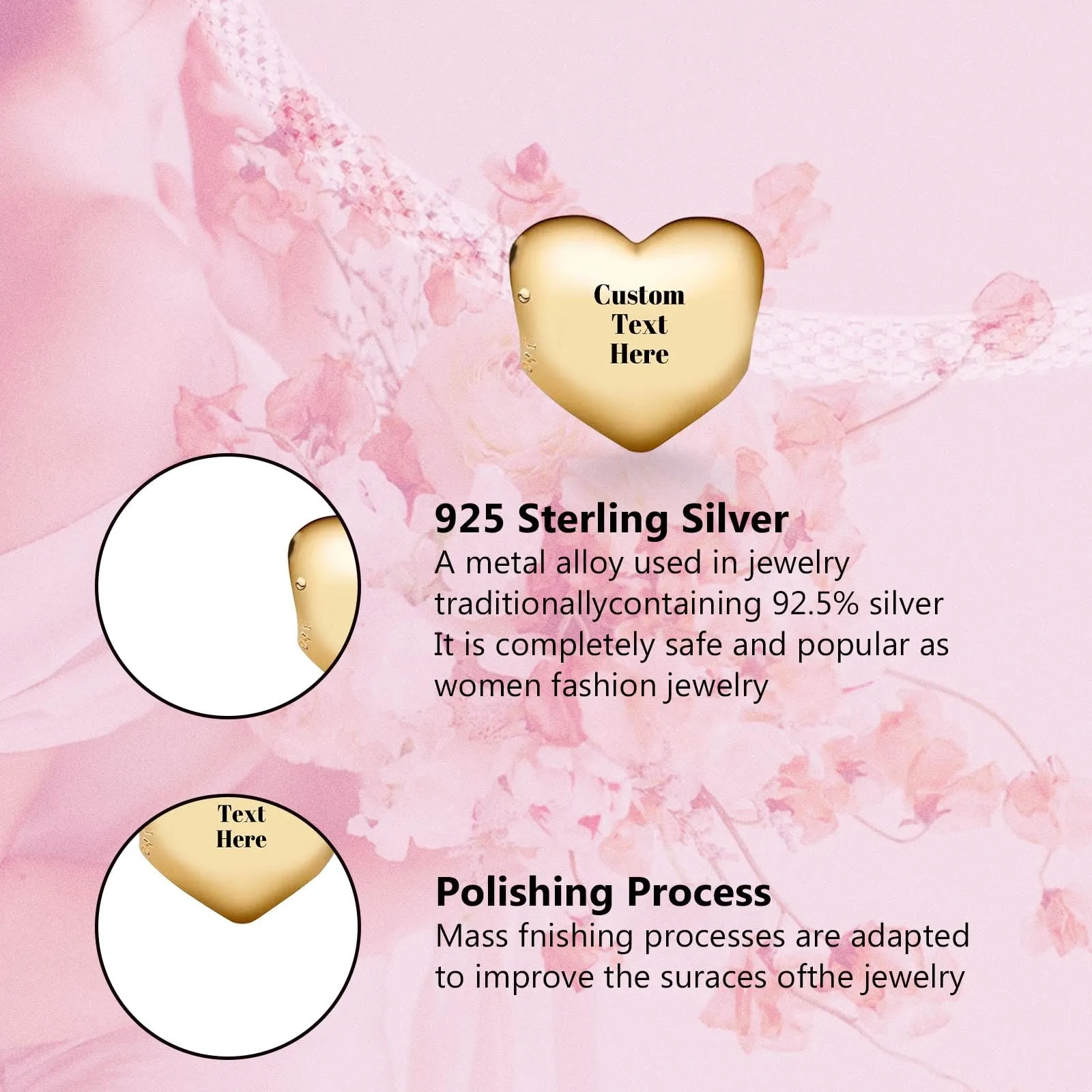Annmors 925 Sterling Silver Double Sided Custom Engraved Heart Charm for Bracelets and Necklaces - immagine 4
