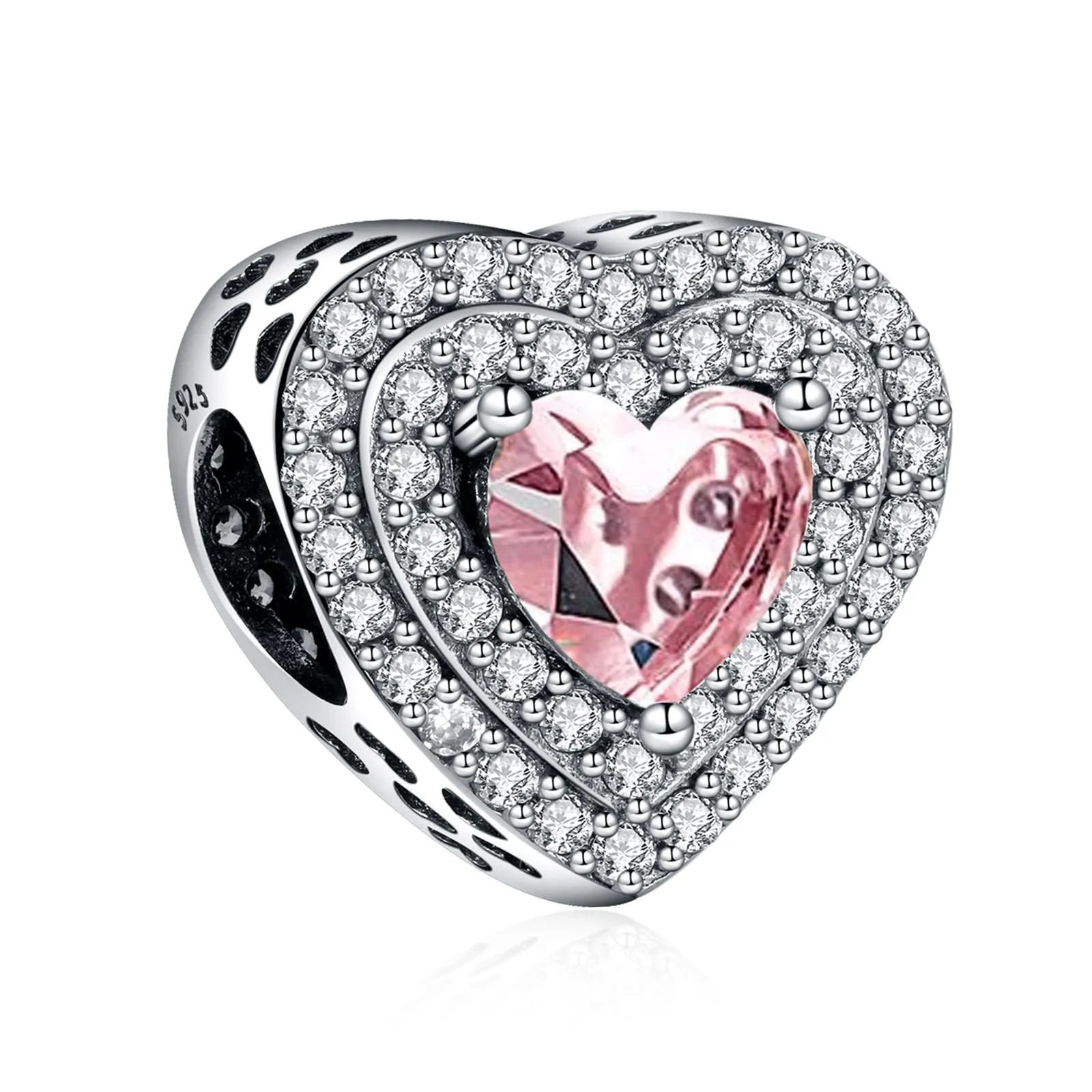 NUNUYAYA Heart Pink Cubic Zirconia Charm Pendant in 925 Sterling Silver - immagine 1