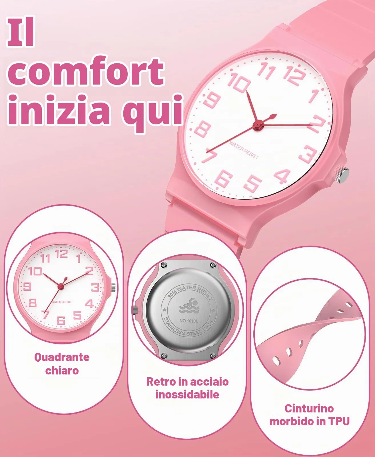 SOCICO Orologio Analogico Sportivo Impermeabile 30m per Bambini 5-15 Anni, SOC-1010L - immagine 4
