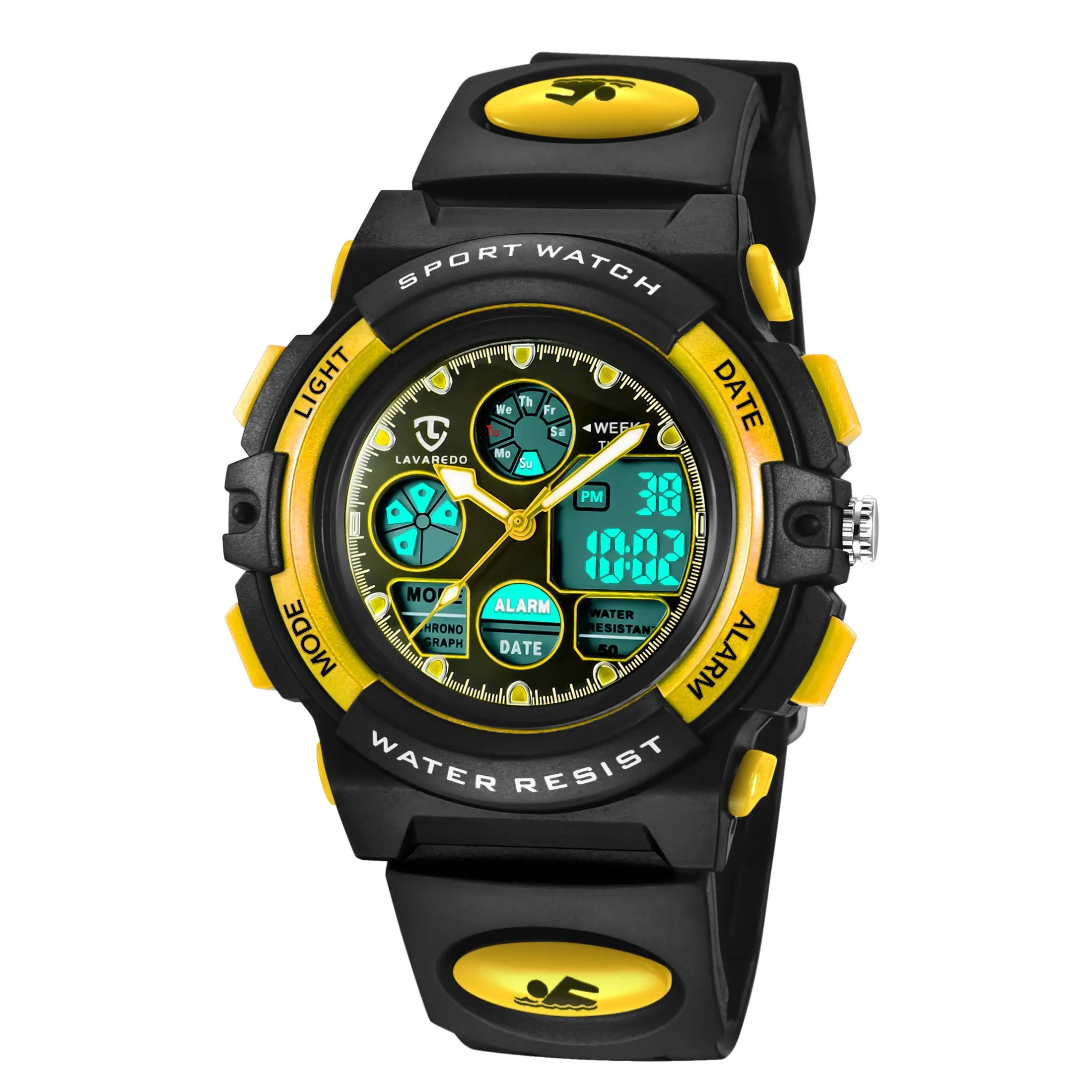 aswan watch Orologio Digitale Multifunzione per Bambini, Impermeabile, Luce LED, SKM1163-Yellow - immagine 1