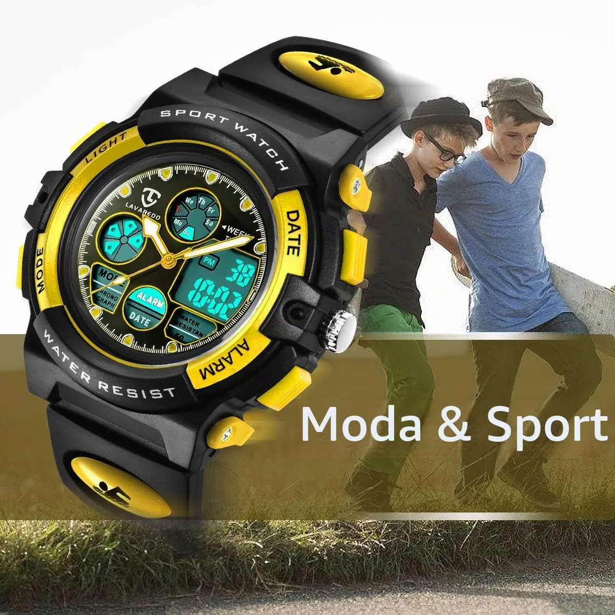 aswan watch Orologio Digitale Multifunzione per Bambini, Impermeabile, Luce LED, SKM1163-Yellow - immagine 2