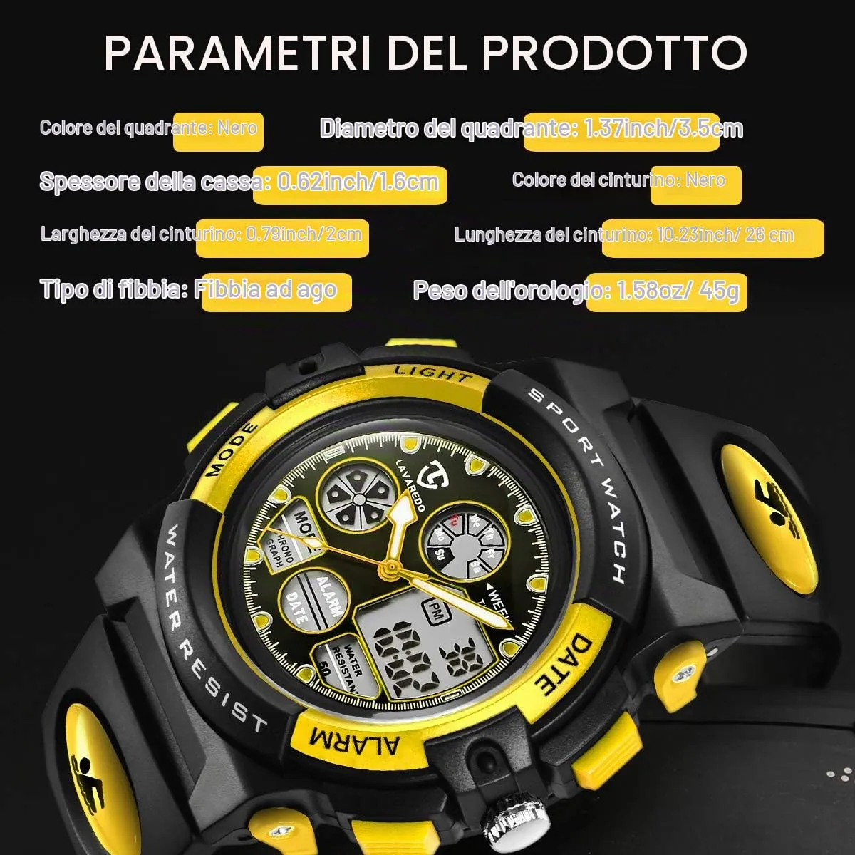 aswan watch Orologio Digitale Multifunzione per Bambini, Impermeabile, Luce LED, SKM1163-Yellow - immagine 7