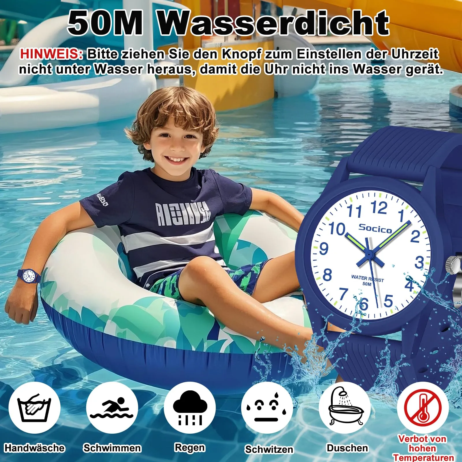 SOCICO Orologio Analogico per Bambini 4-12 Anni, 50m Impermeabile, Soc-6088 - immagine 2