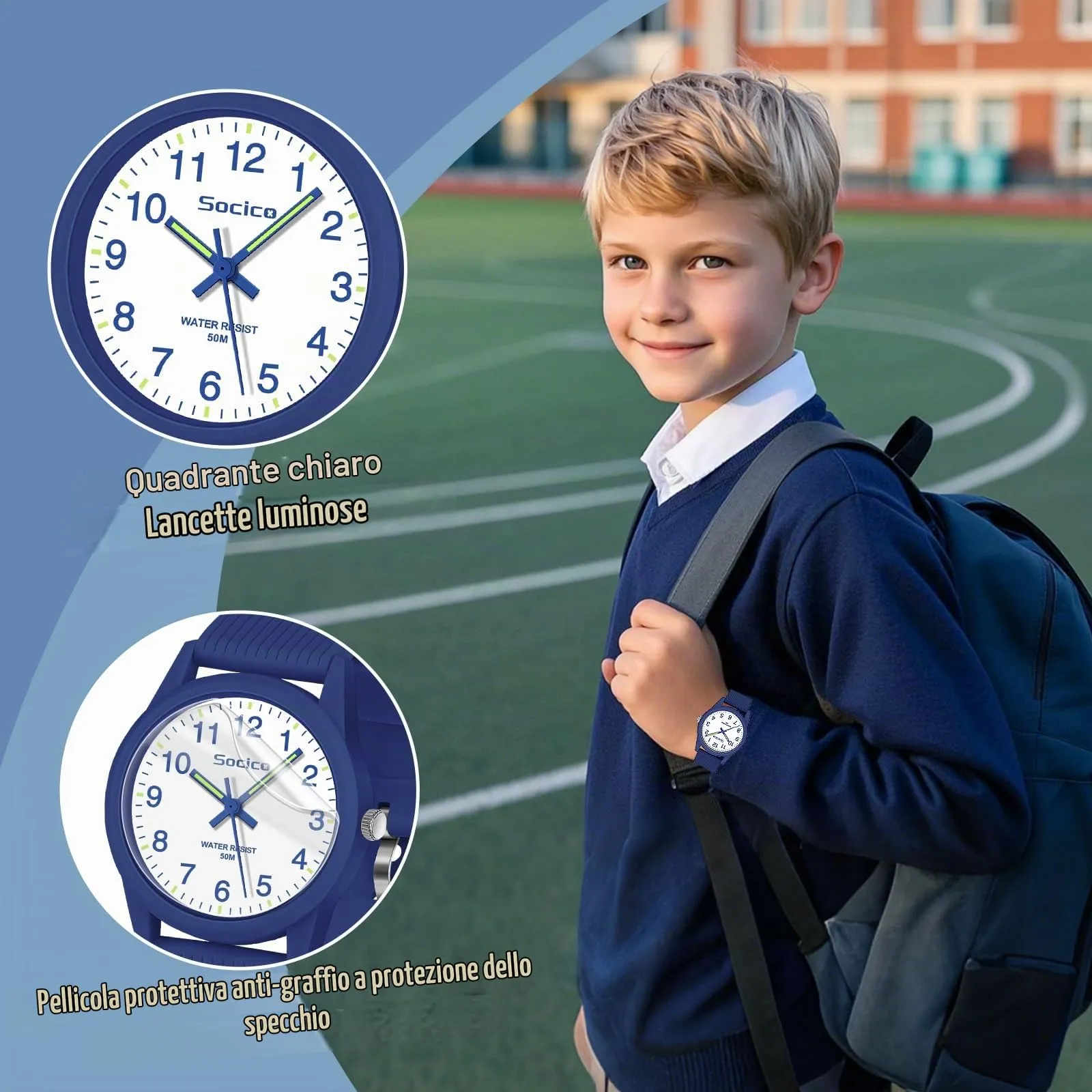 SOCICO Orologio Analogico per Bambini 4-12 Anni, 50m Impermeabile, Soc-6088 - immagine 3