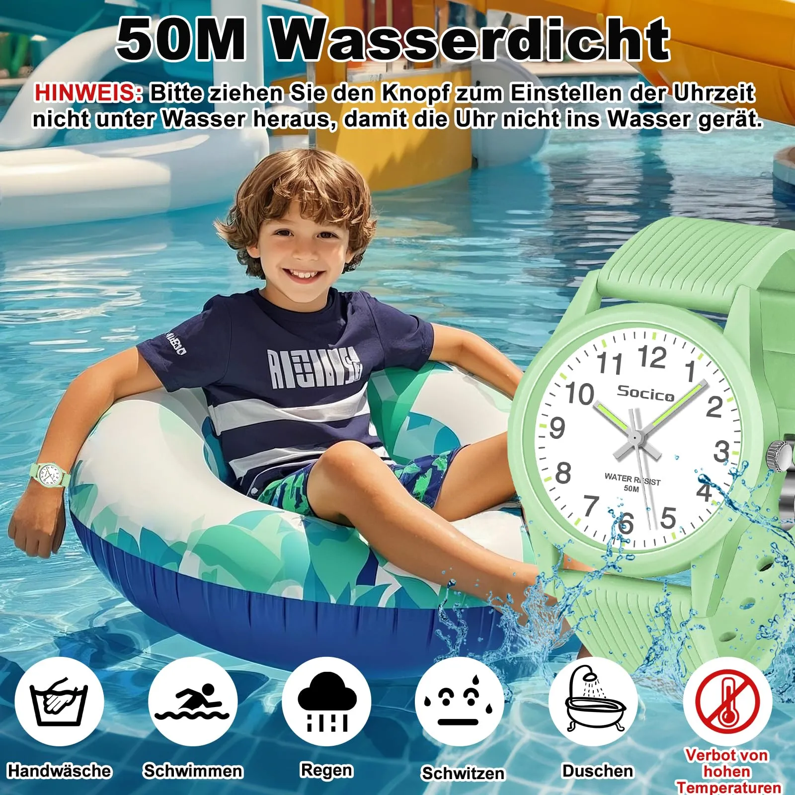 SOCICO Orologio Analogico per Bambini 4-12 Anni, 50m Impermeabile, Soc-6088 - immagine 2