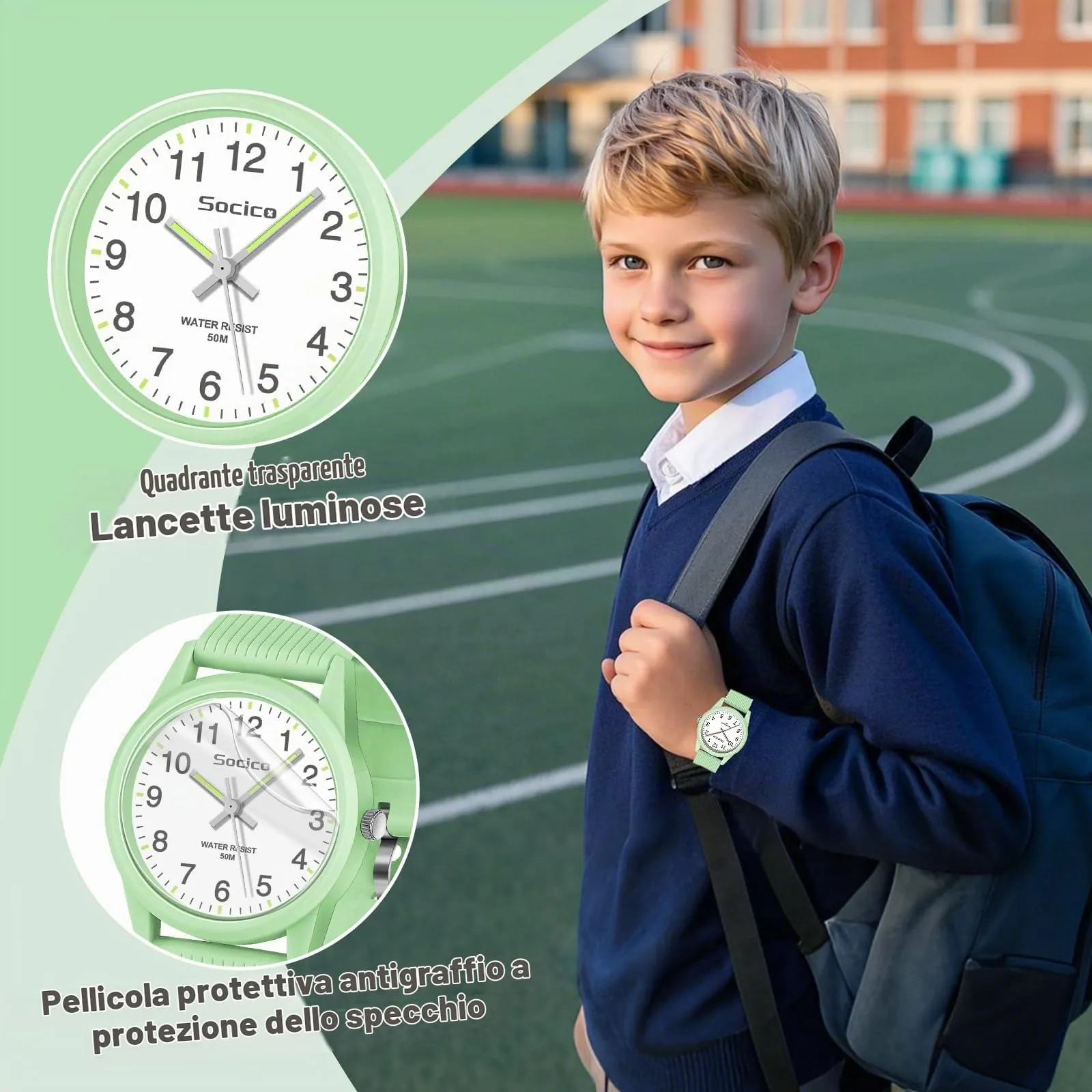 SOCICO Orologio Analogico per Bambini 4-12 Anni, 50m Impermeabile, Soc-6088 - immagine 3